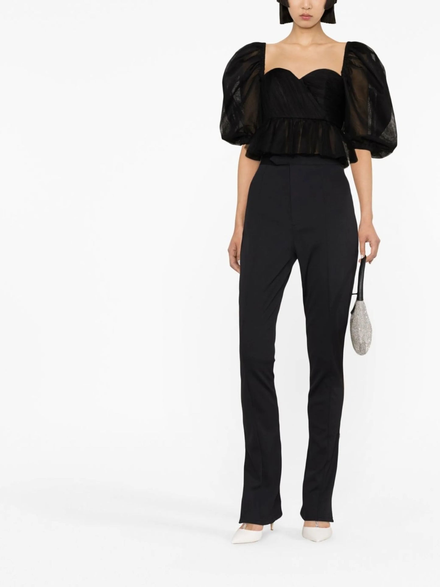 high-waisted slit-detail trousers