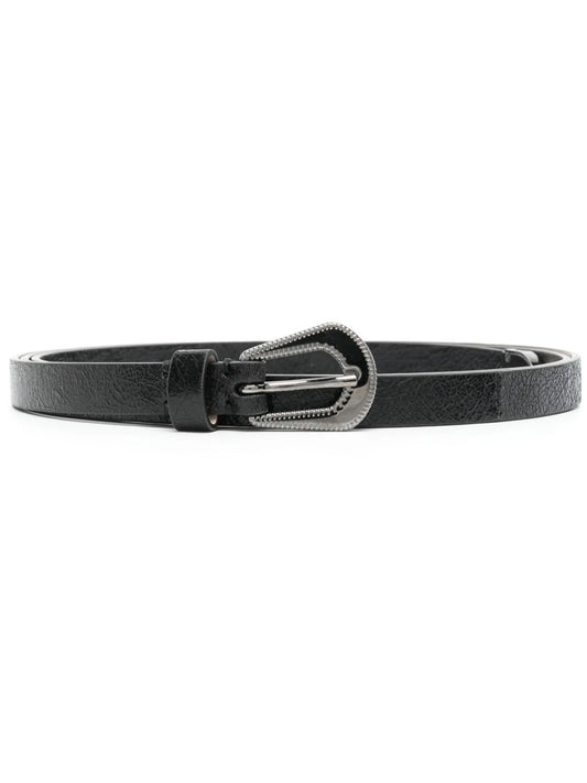buckled leather belt