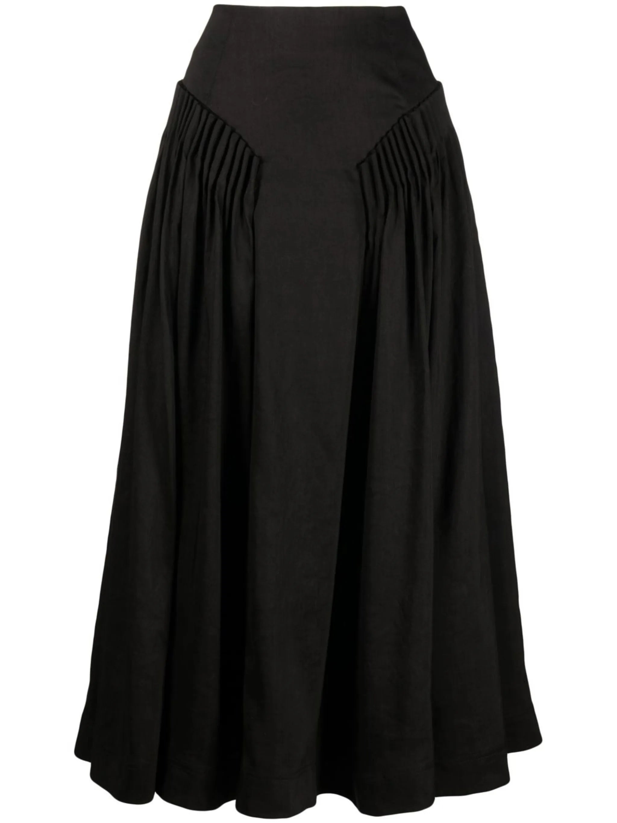 pleat-detail linen midi skirt