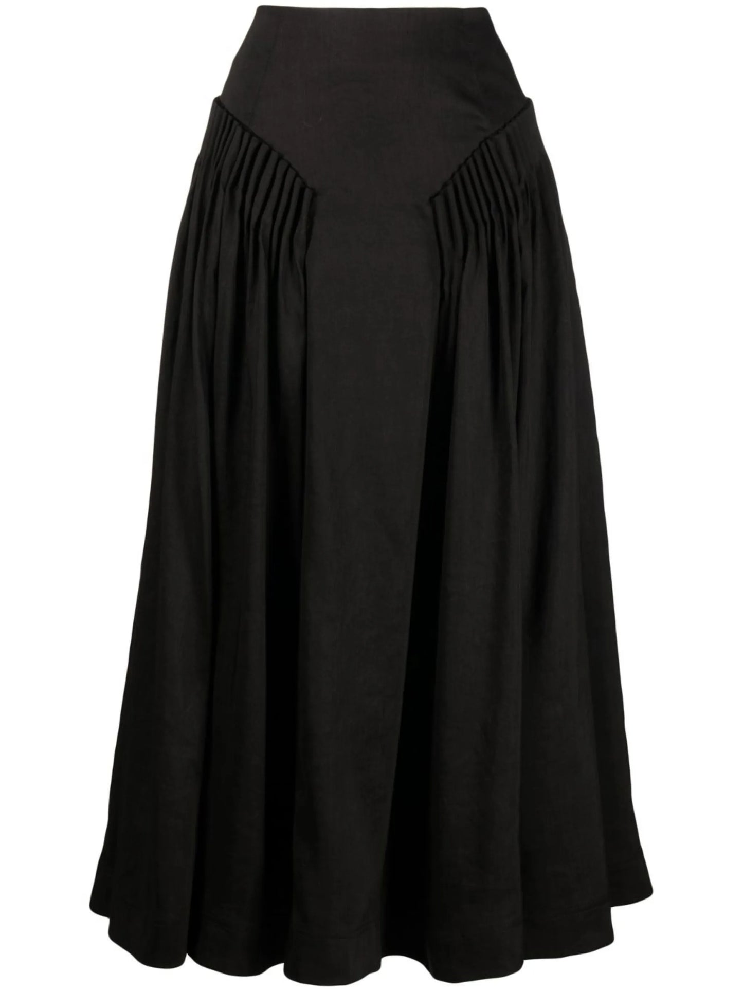 pleat-detail linen midi skirt