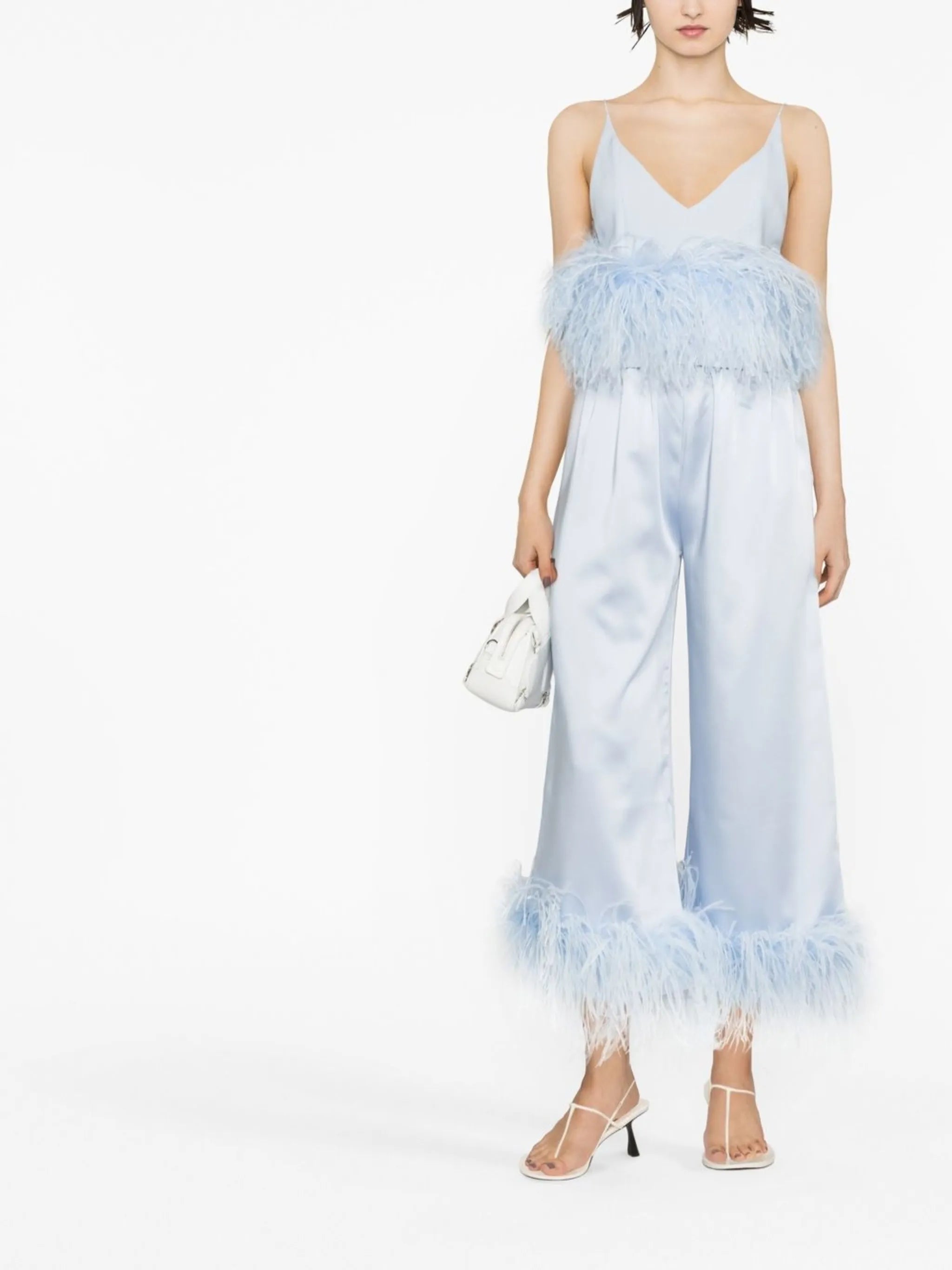 Seymour feather-trimmed satin trousers