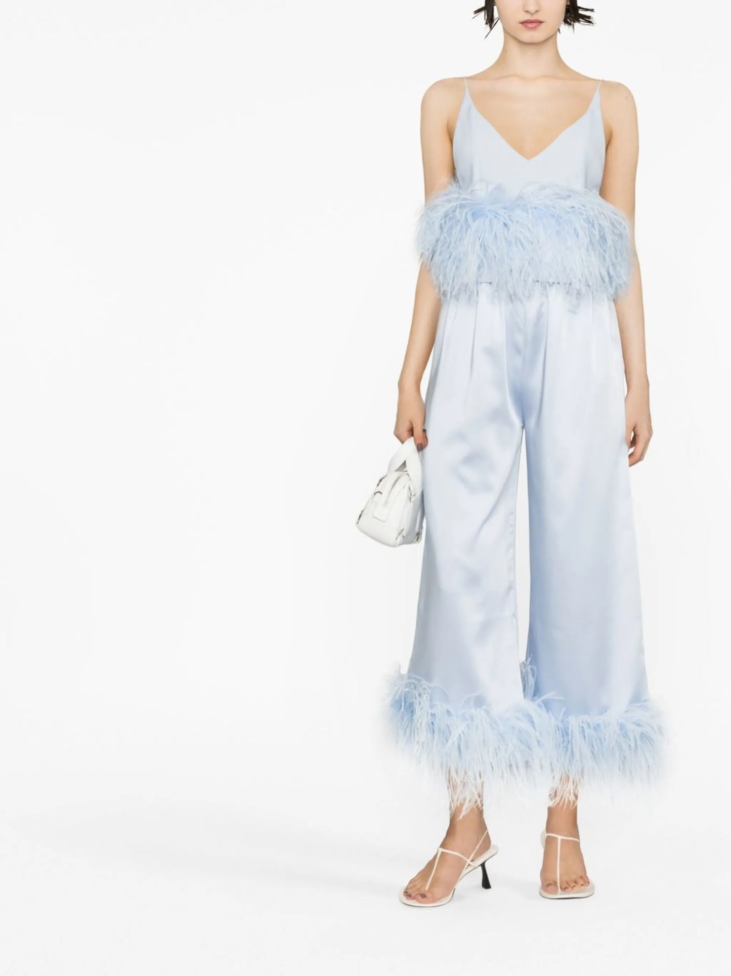 Seymour feather-trimmed satin trousers