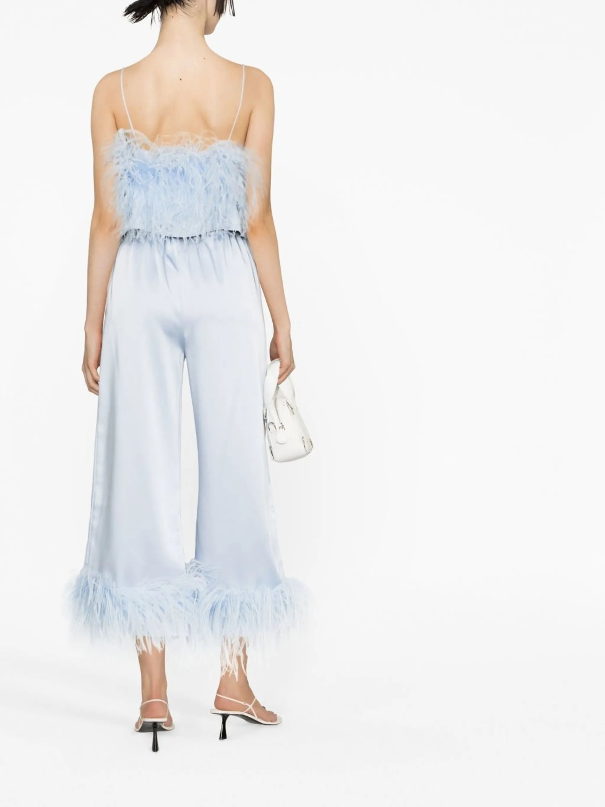 Seymour feather-trimmed satin trousers