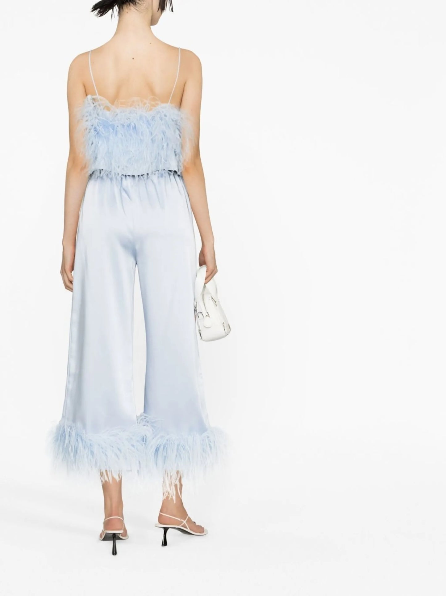 Seymour feather-trimmed satin trousers
