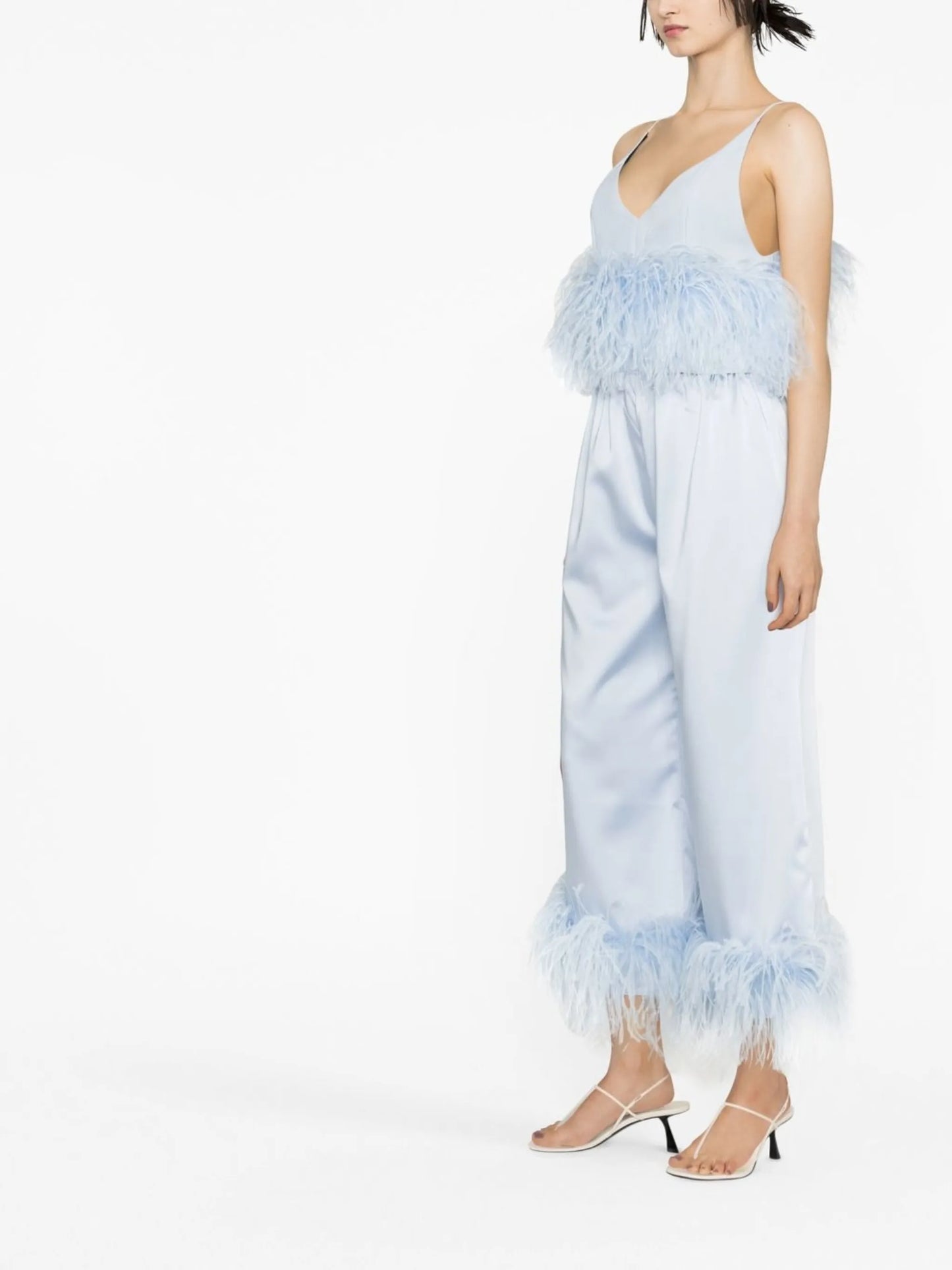 Seymour feather-trimmed satin trousers