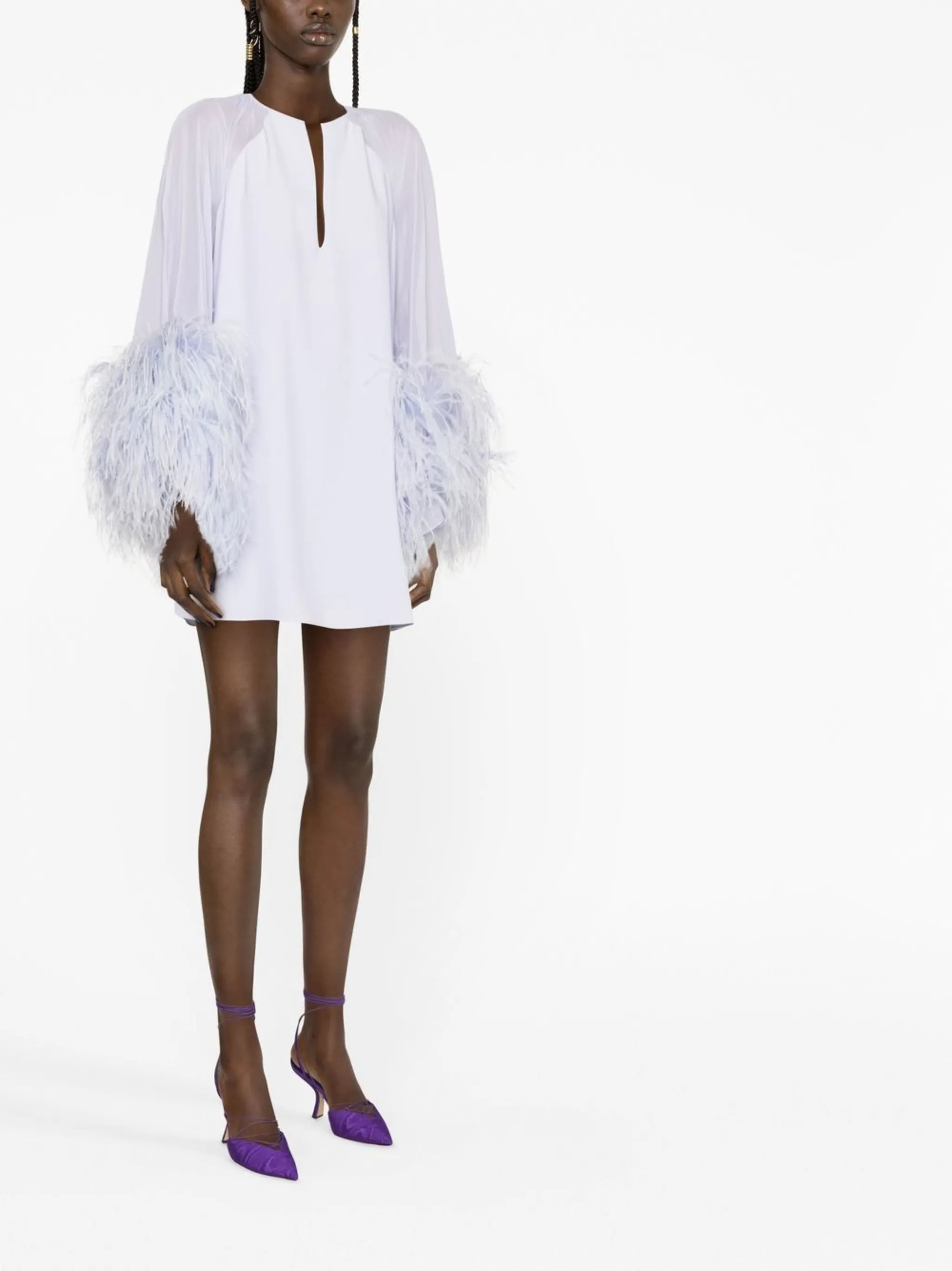 Daphnie feather-trim chiffon dress