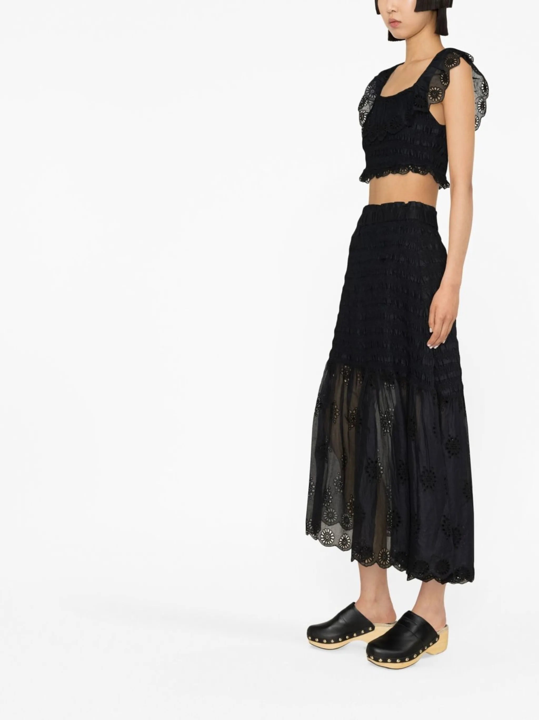 Blaine smocked cotton midi skirt