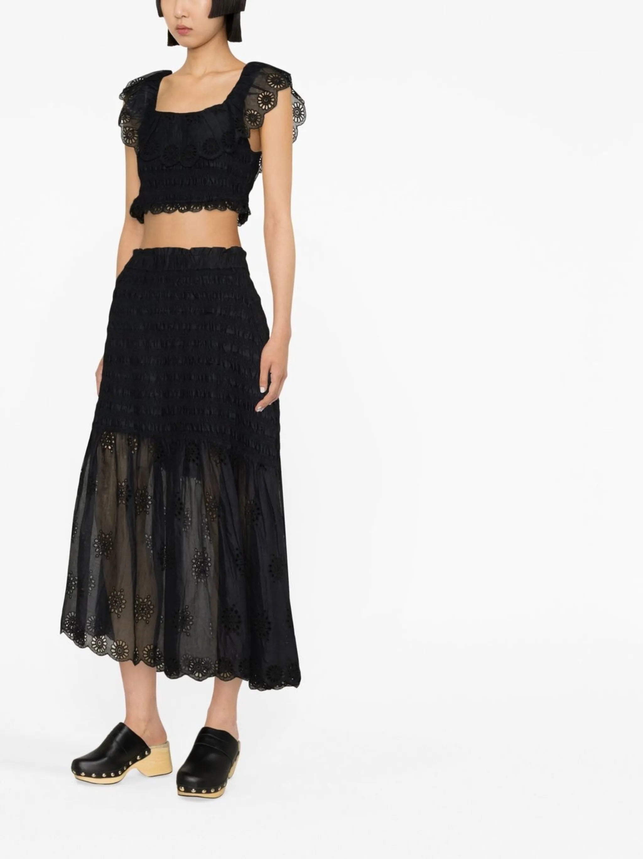 Blaine smocked cotton midi skirt
