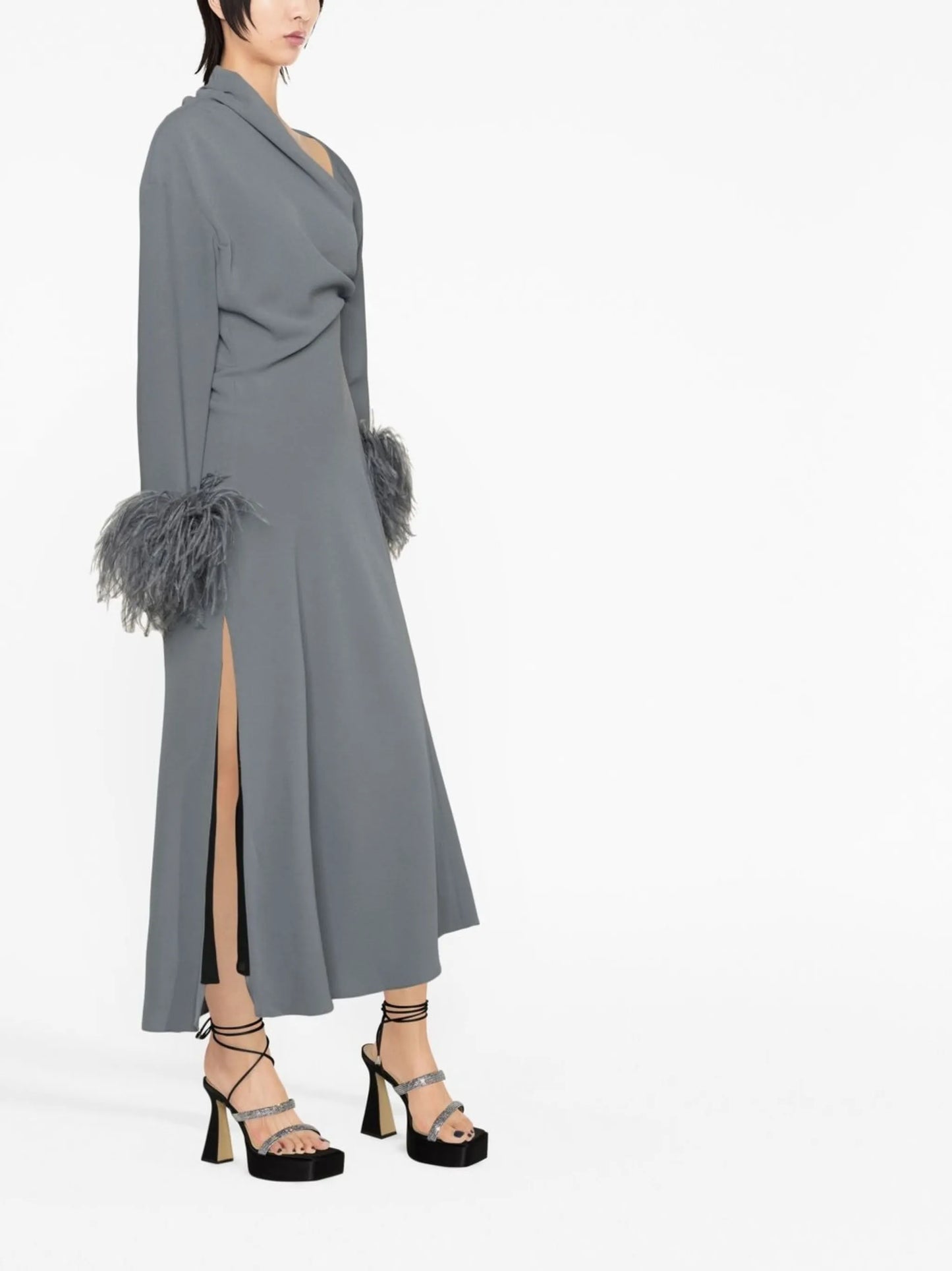 Adelaide feather-trim dress