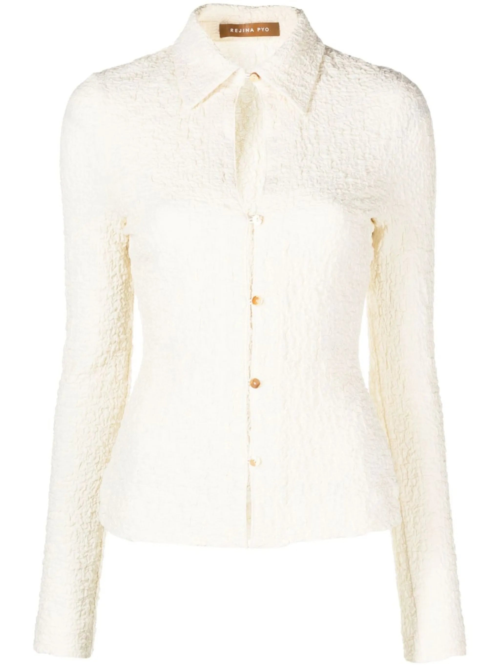 crinkled long-sleeve polo top