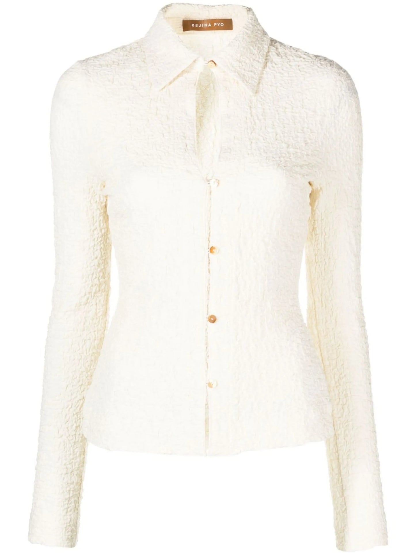 crinkled long-sleeve polo top