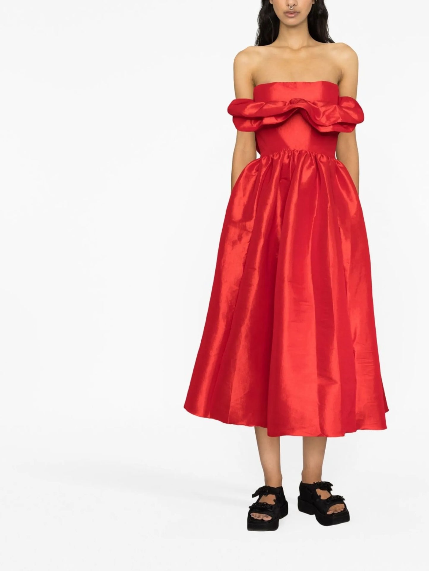 Lynn ruffled strapless midi dress