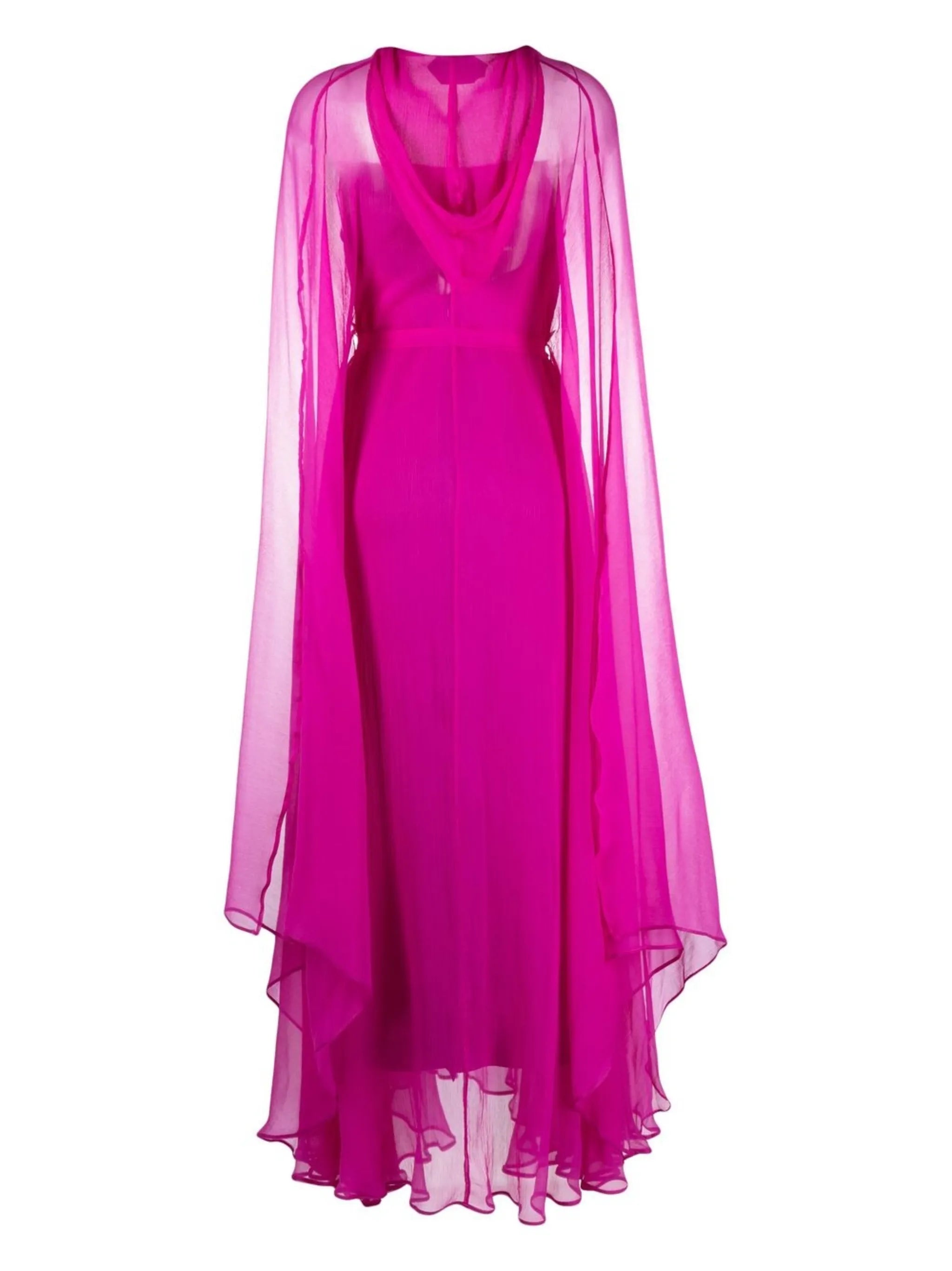 hooded draped-sleeve gown