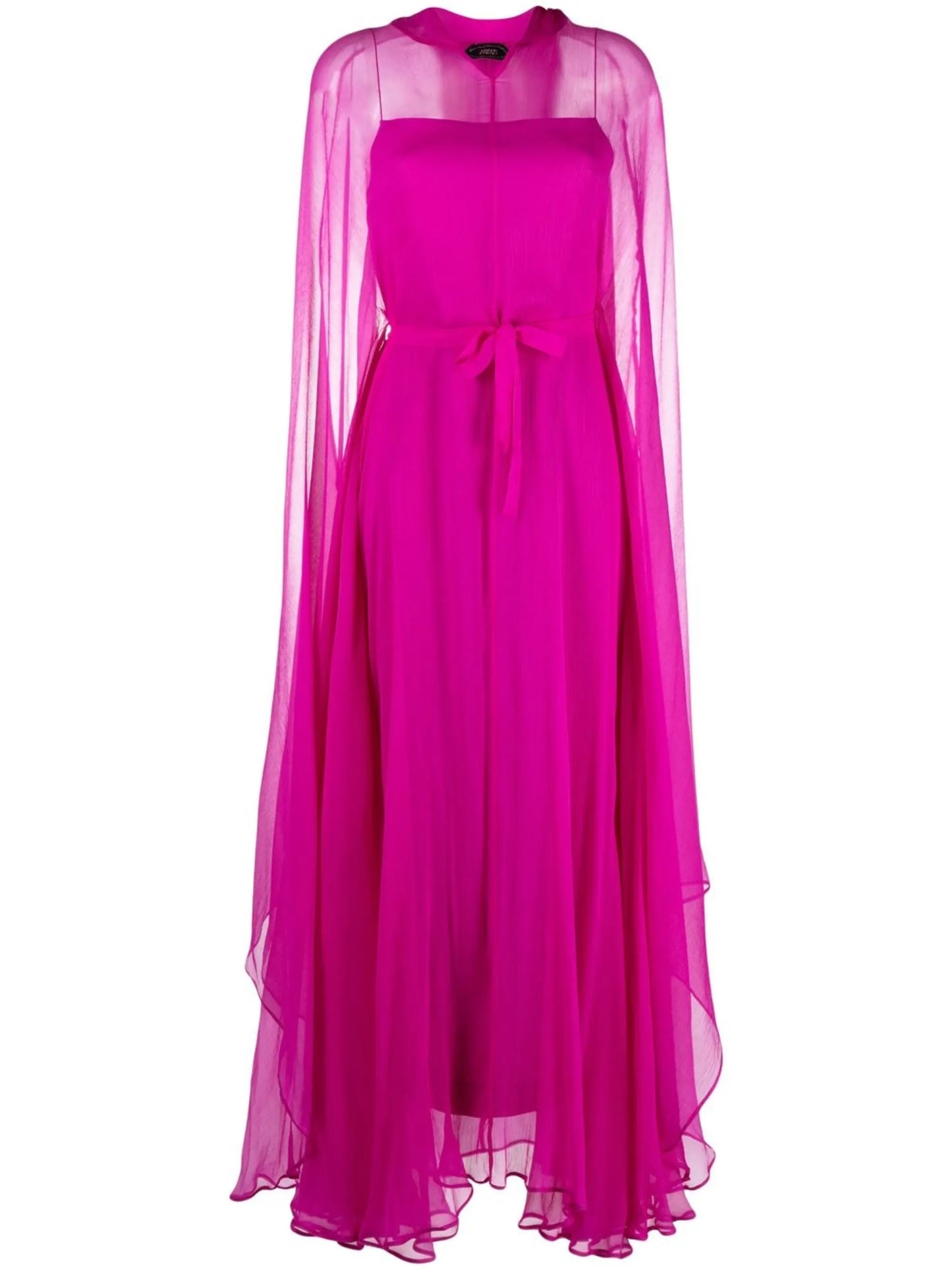 hooded draped-sleeve gown