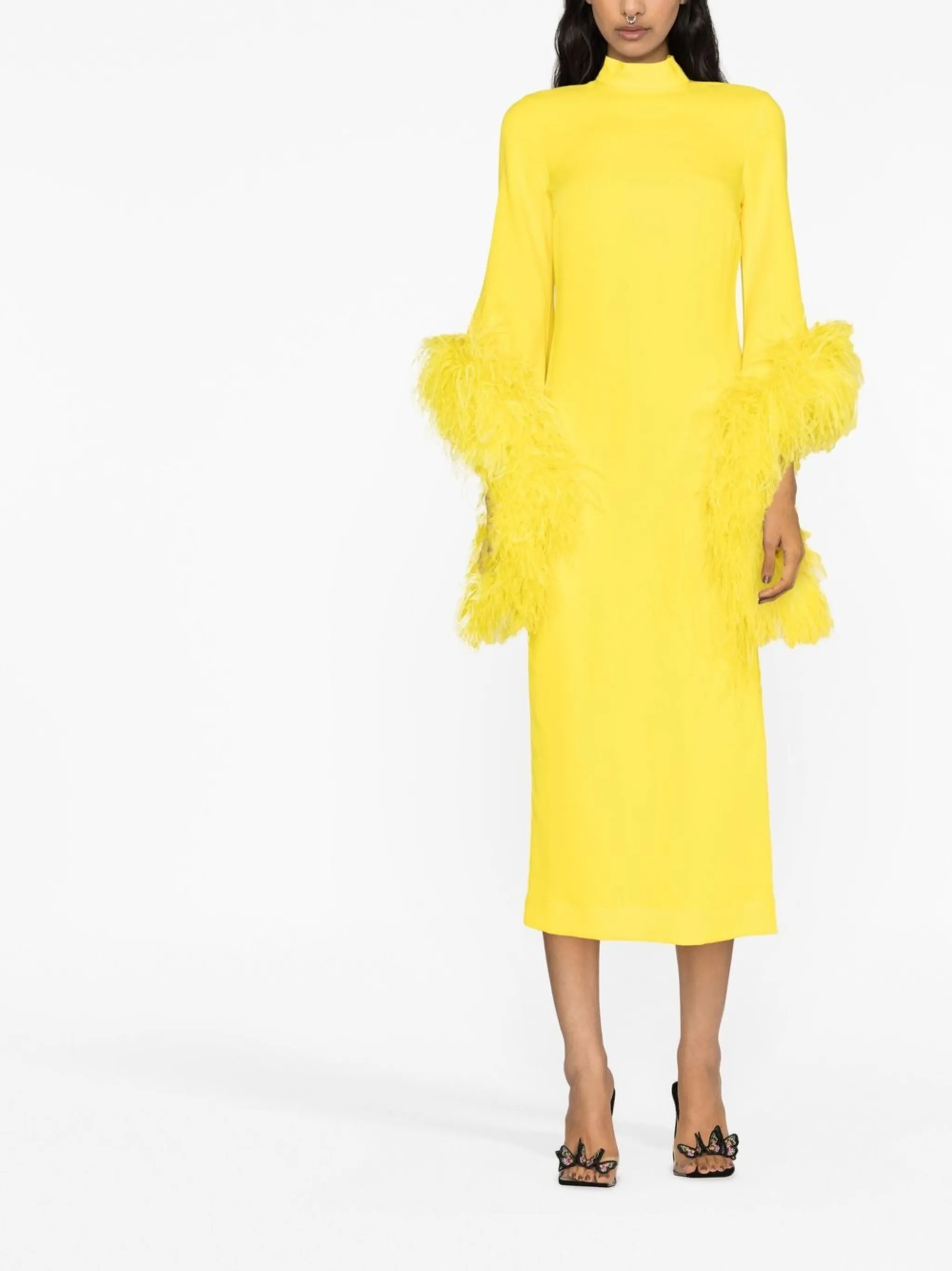 Del Rio feather-trim dress