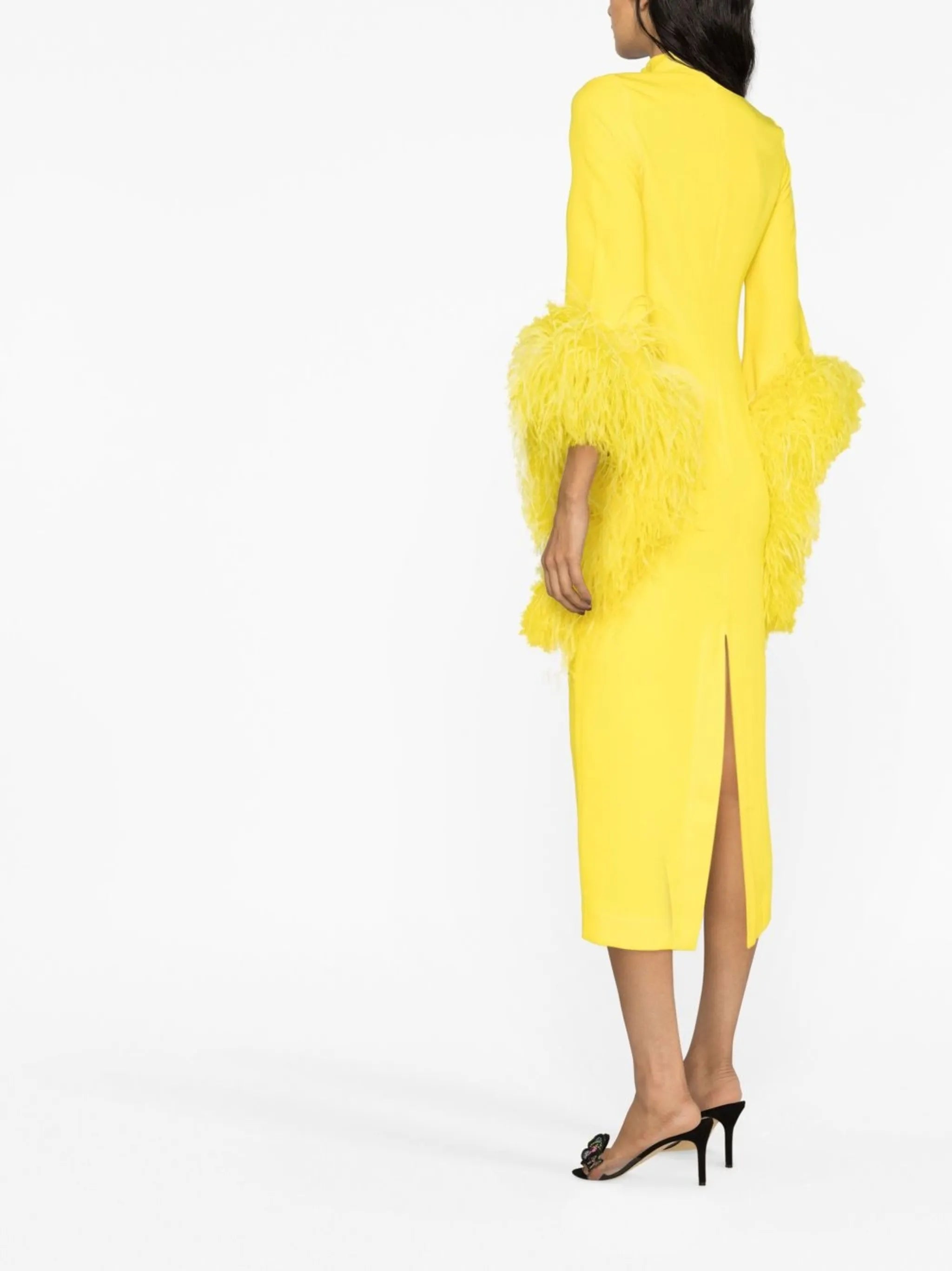 Del Rio feather-trim dress