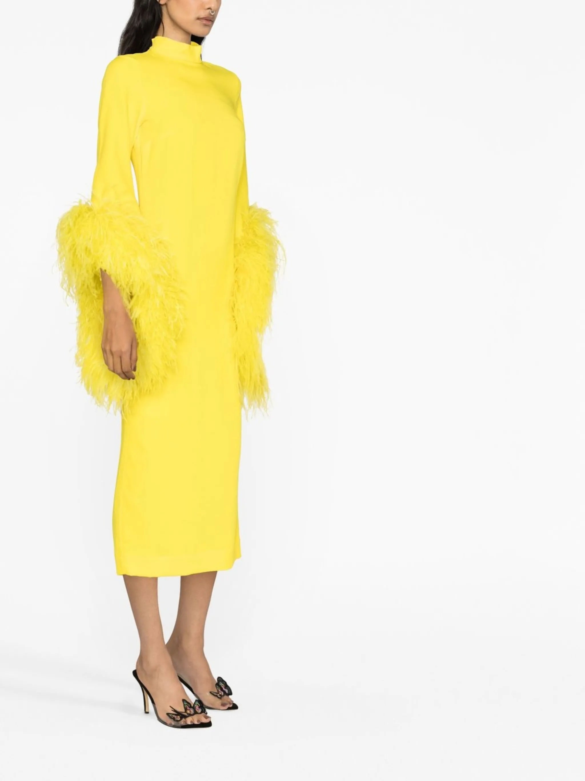 Del Rio feather-trim dress