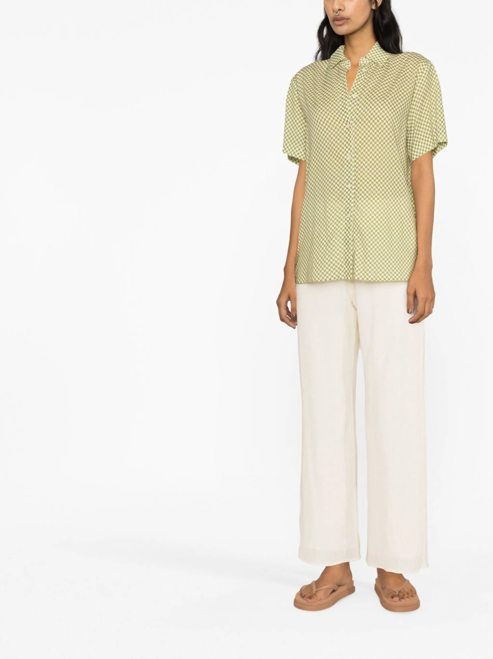 crinkle-effect straight-leg trousers