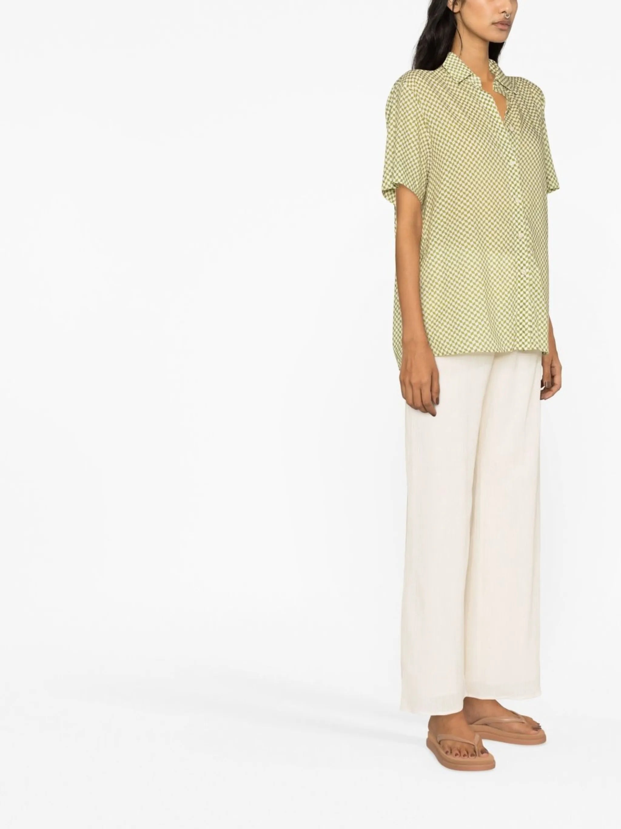crinkle-effect straight-leg trousers