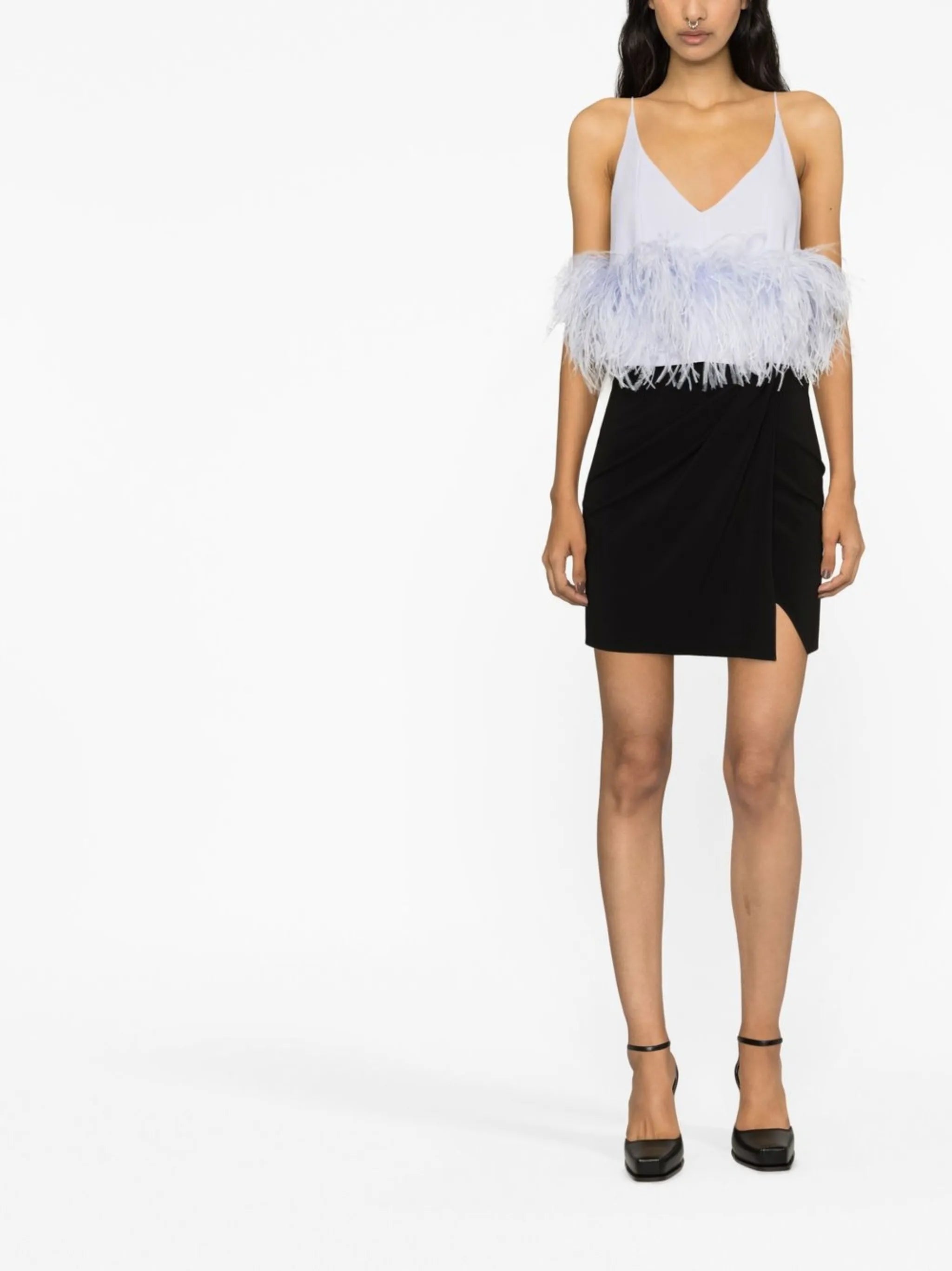 Poppy cropped feather-trim camisole