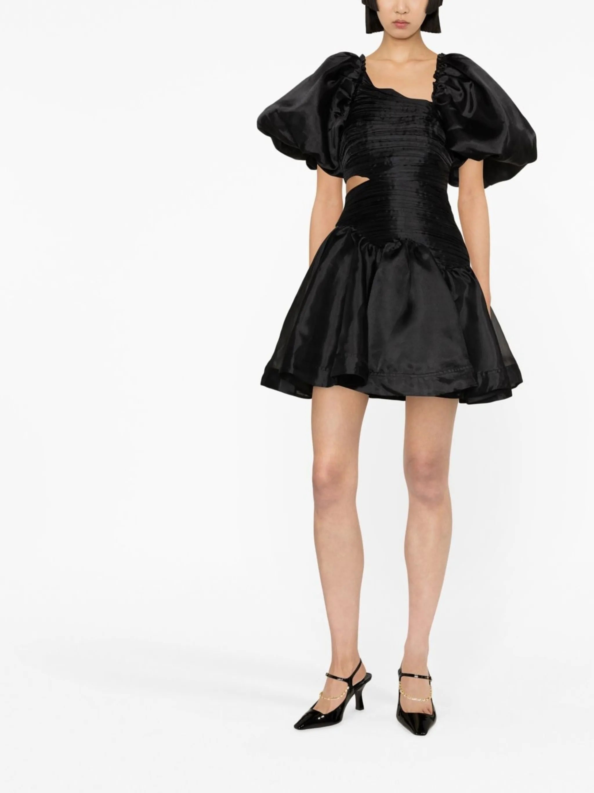 Joan asymmetric puff-sleeves dress