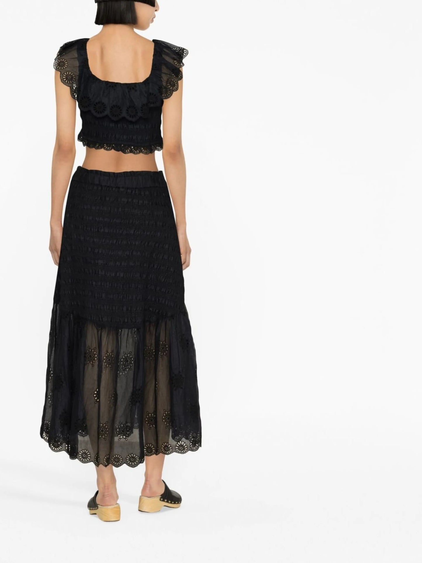 floral lace trim smocked crop top