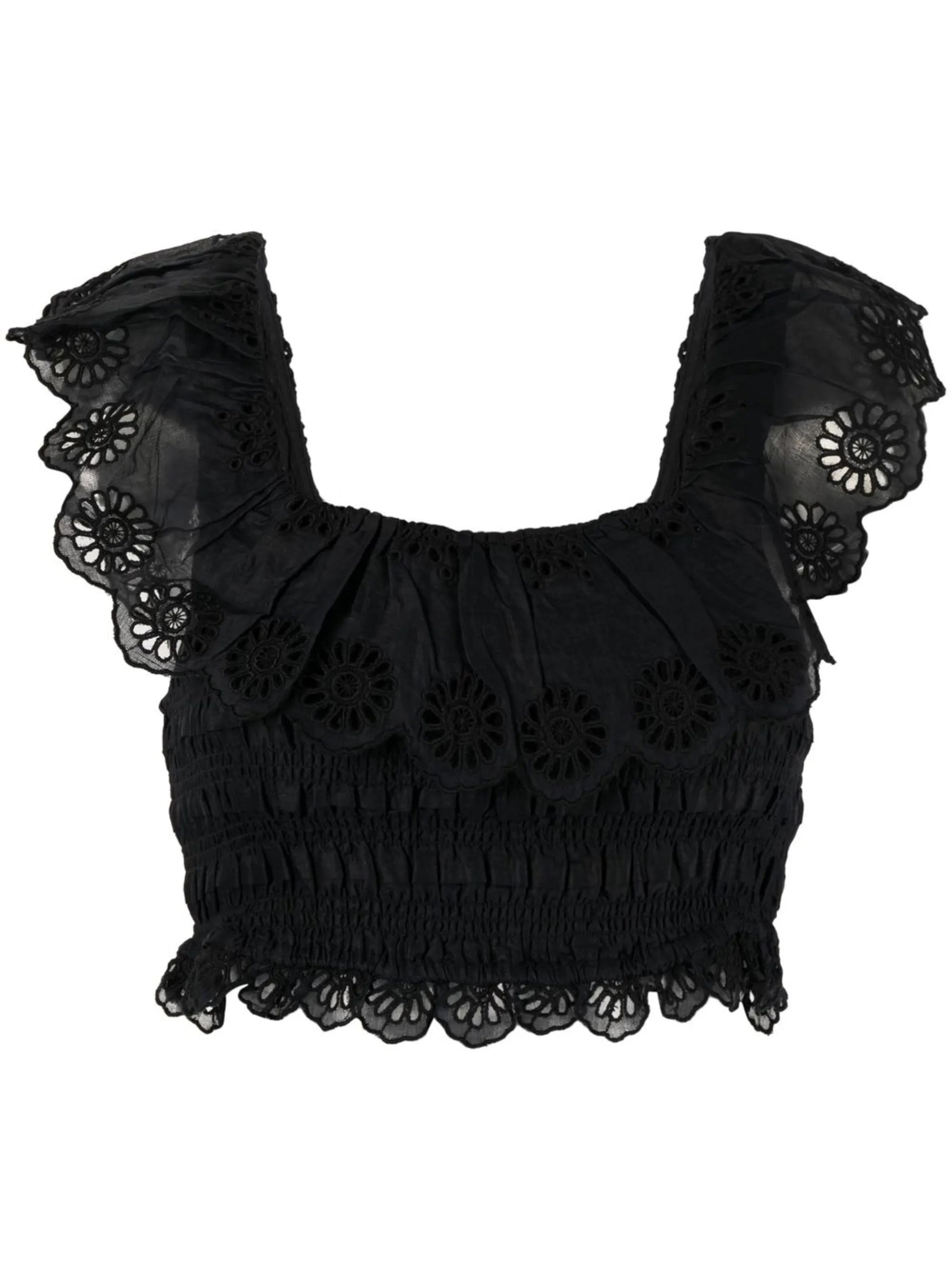 floral lace trim smocked crop top