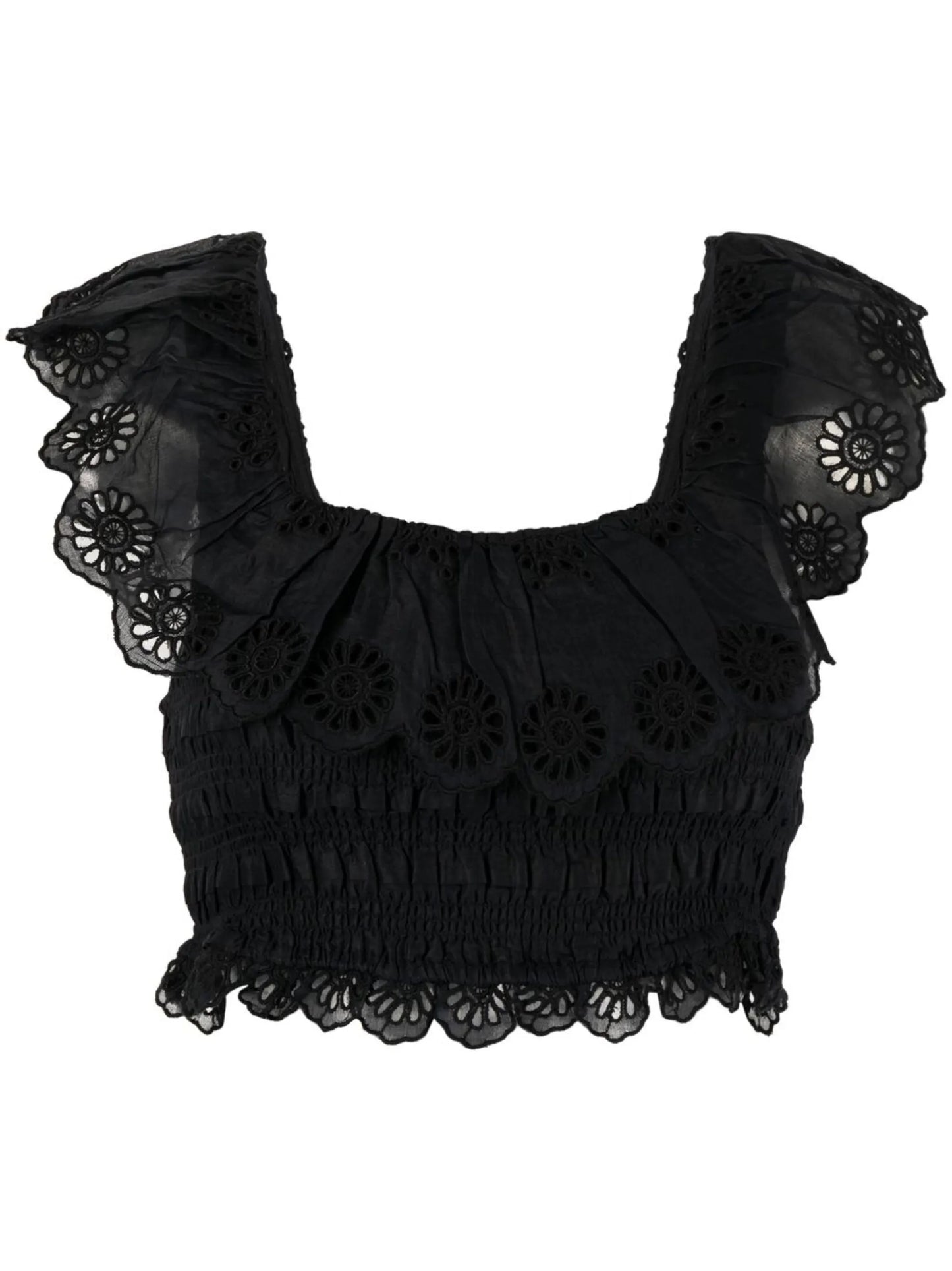 floral lace trim smocked crop top