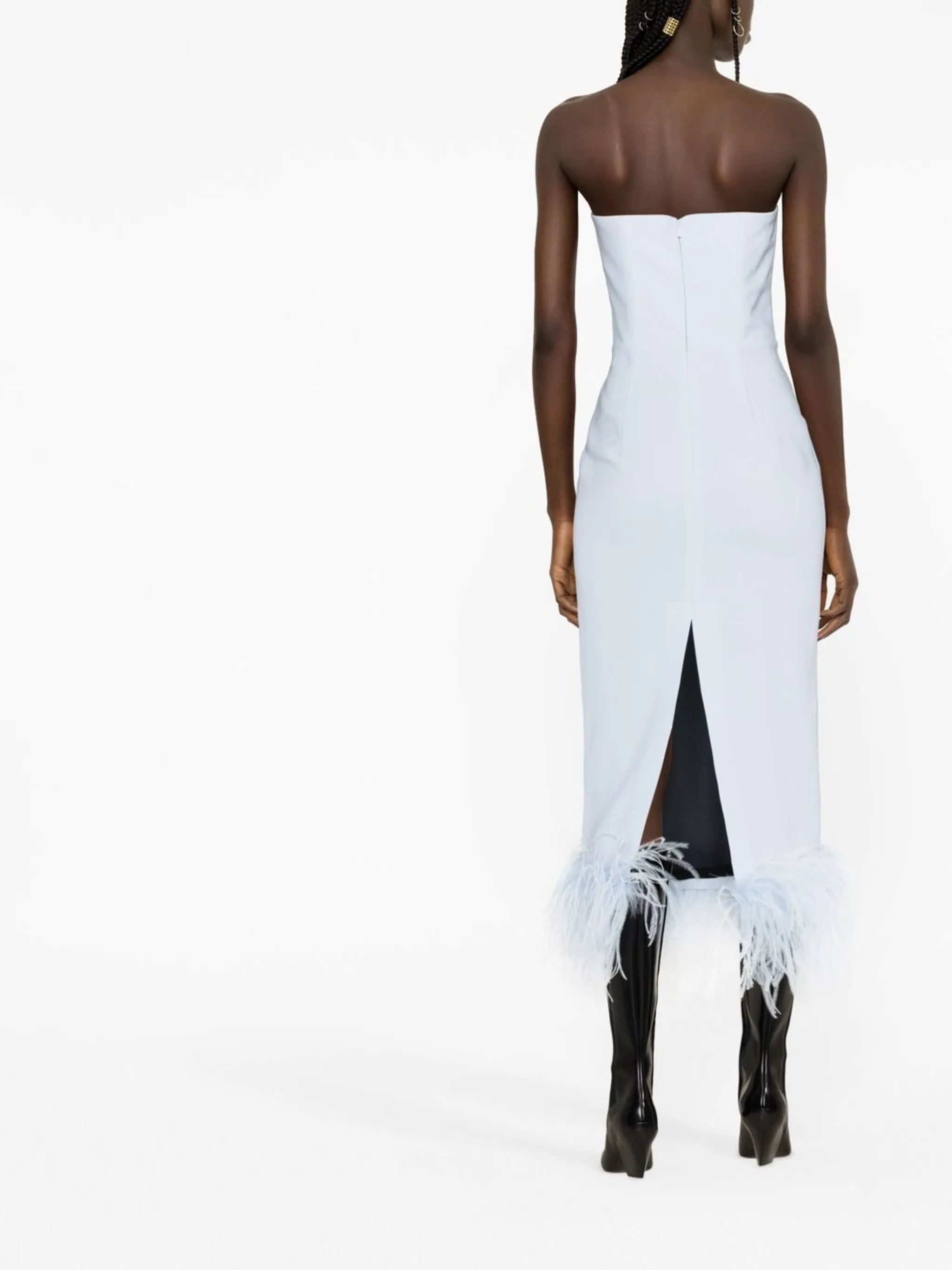 Minelli feather-trim midi dress