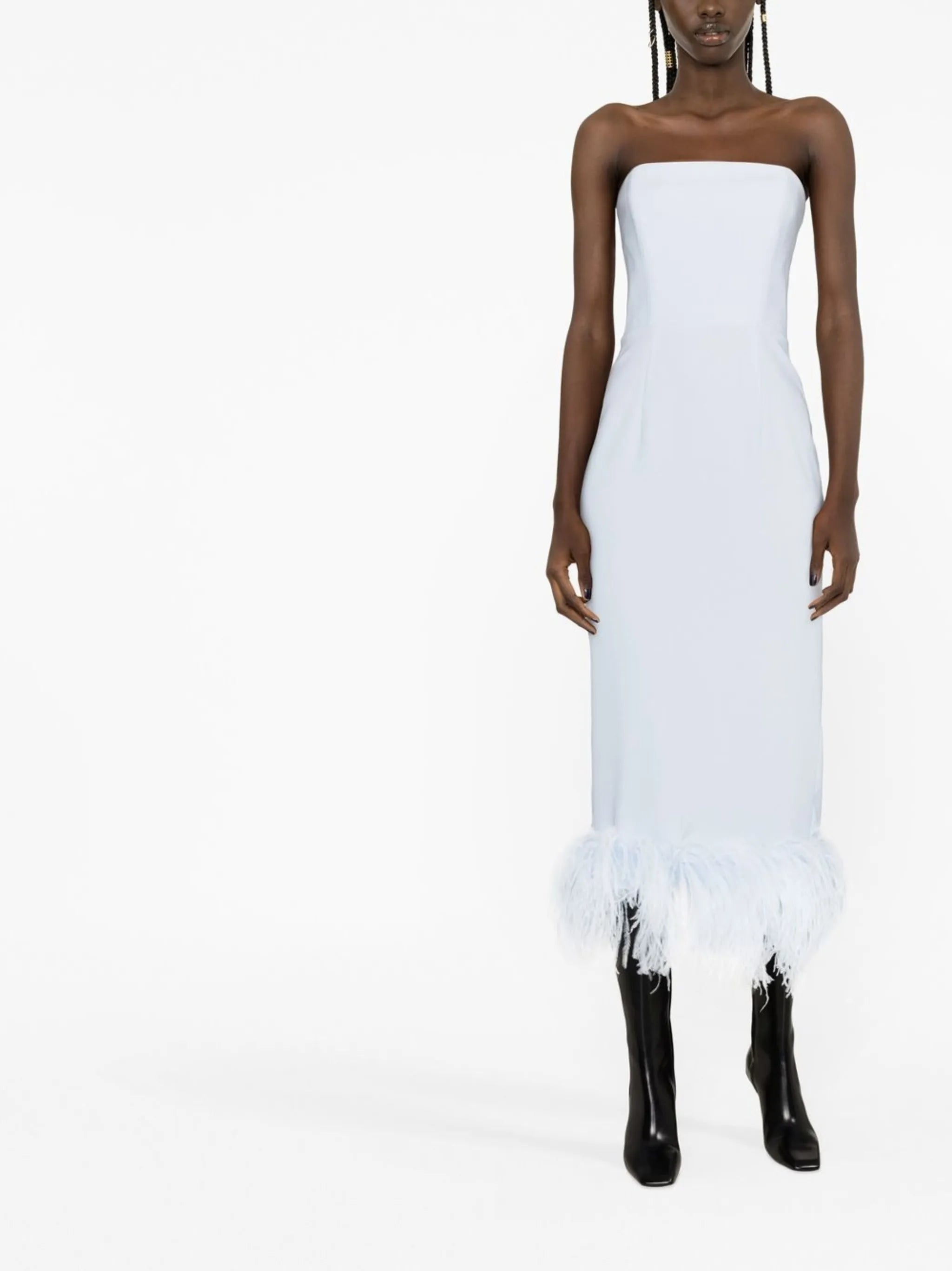 Minelli feather-trim midi dress