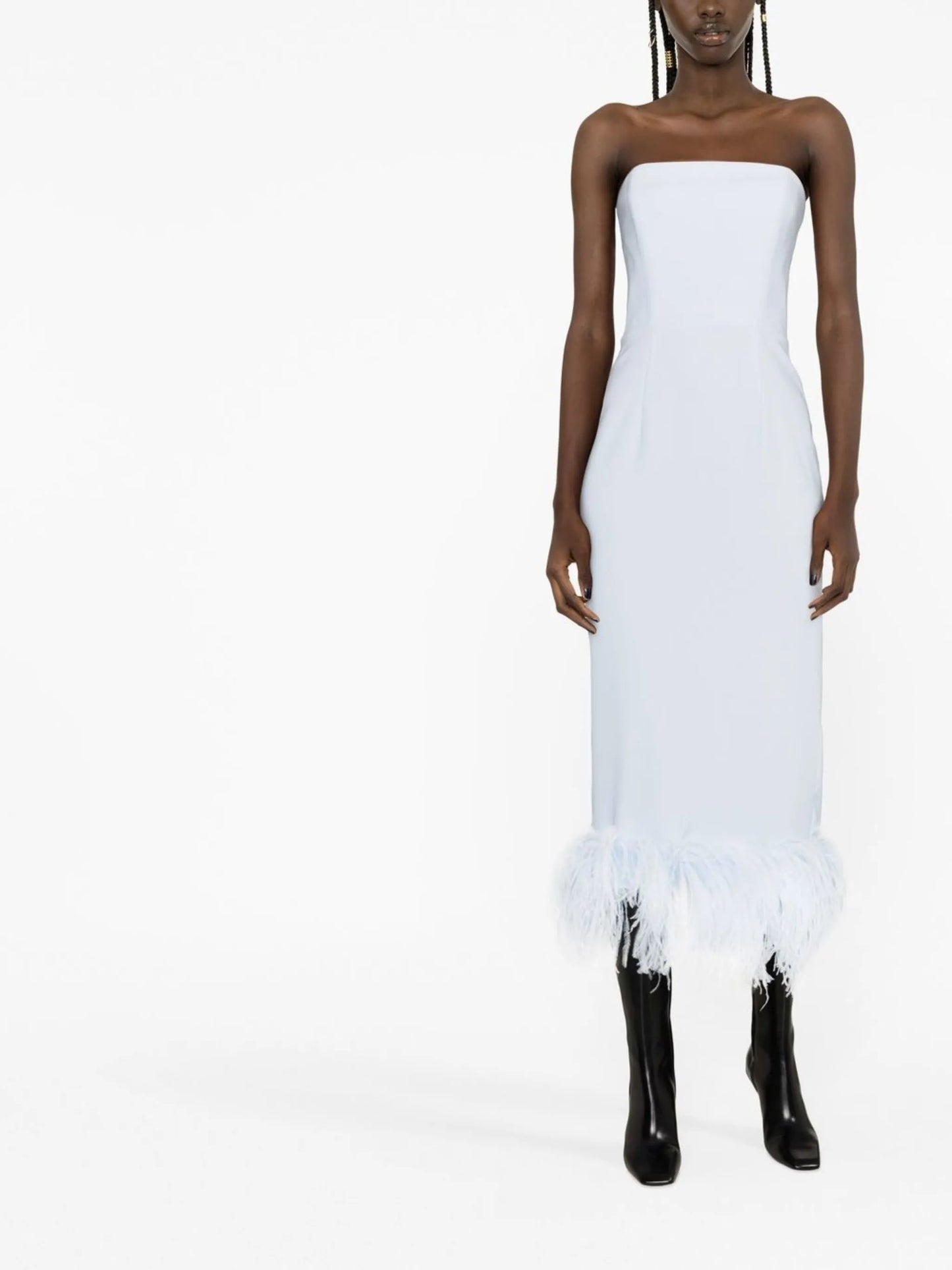 Minelli feather-trim midi dress