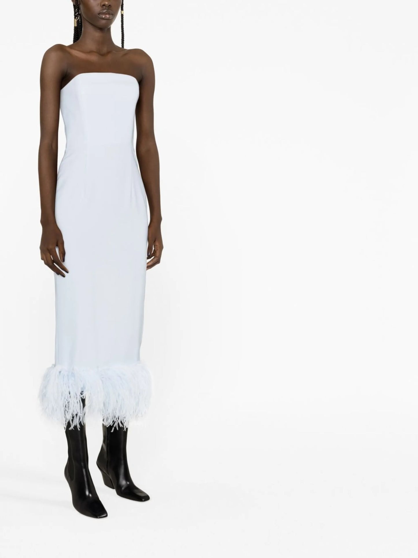 Minelli feather-trim midi dress