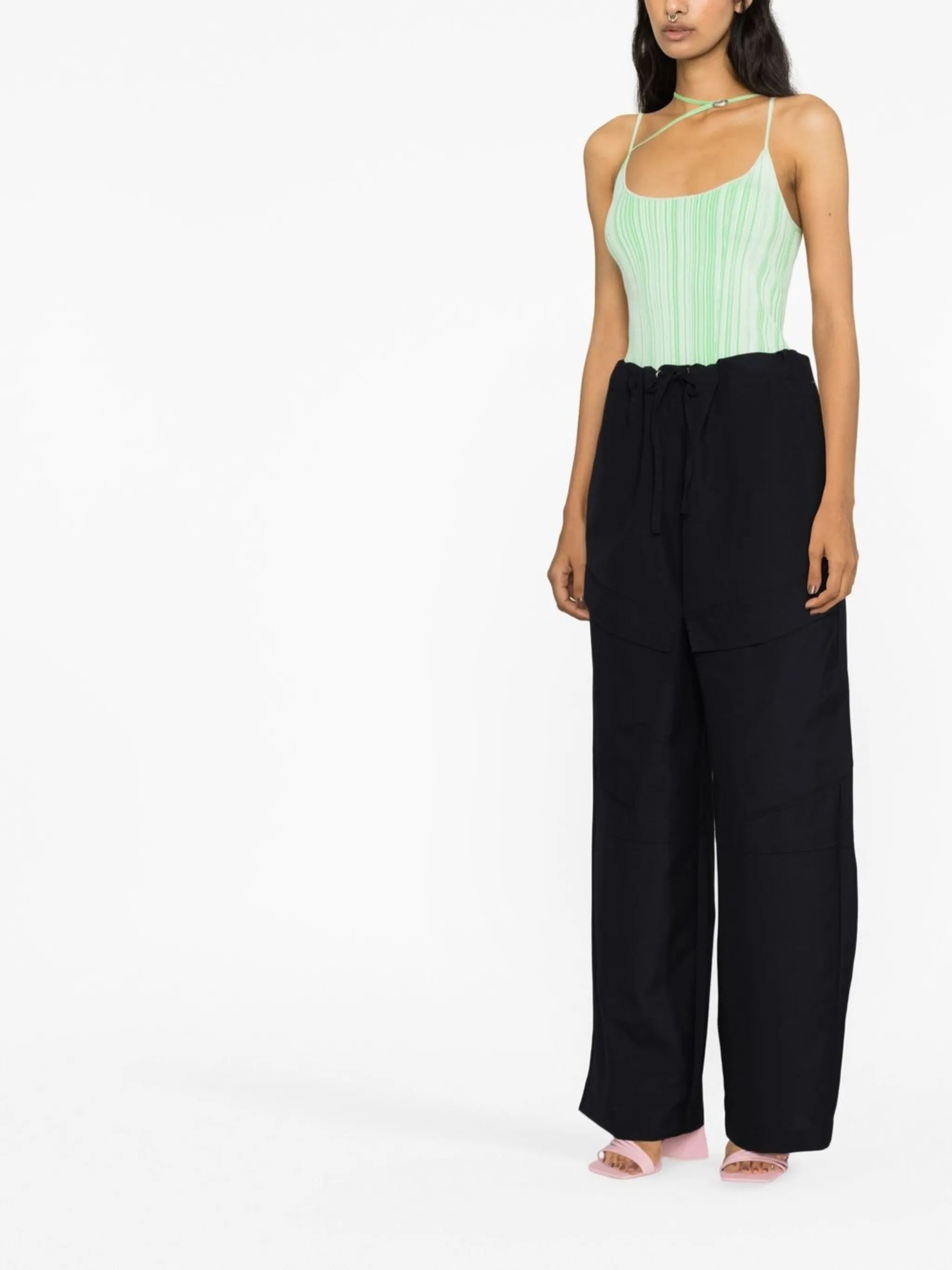 high-waisted straight-leg trousers