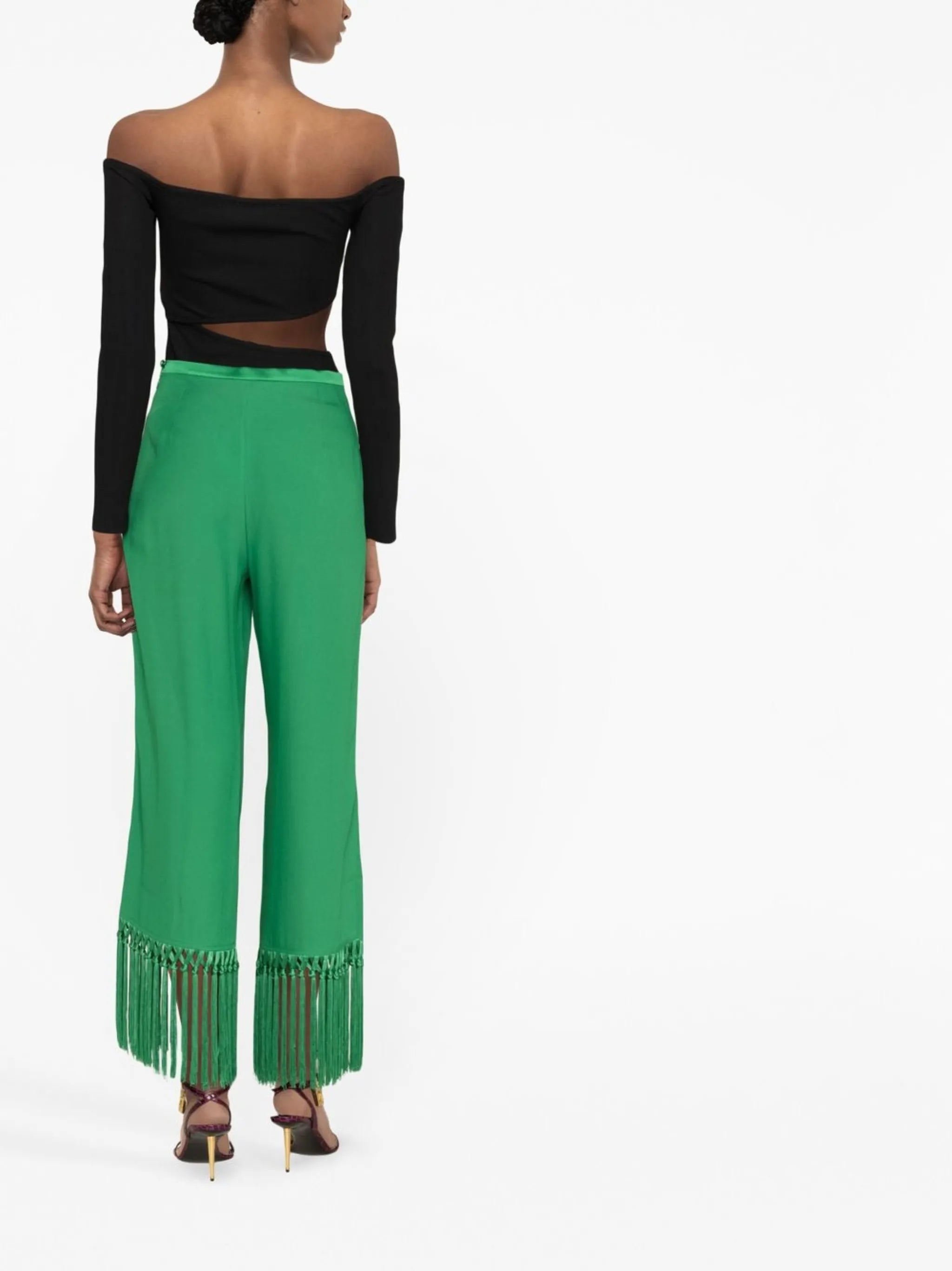 straight-leg fringe-trim trousers
