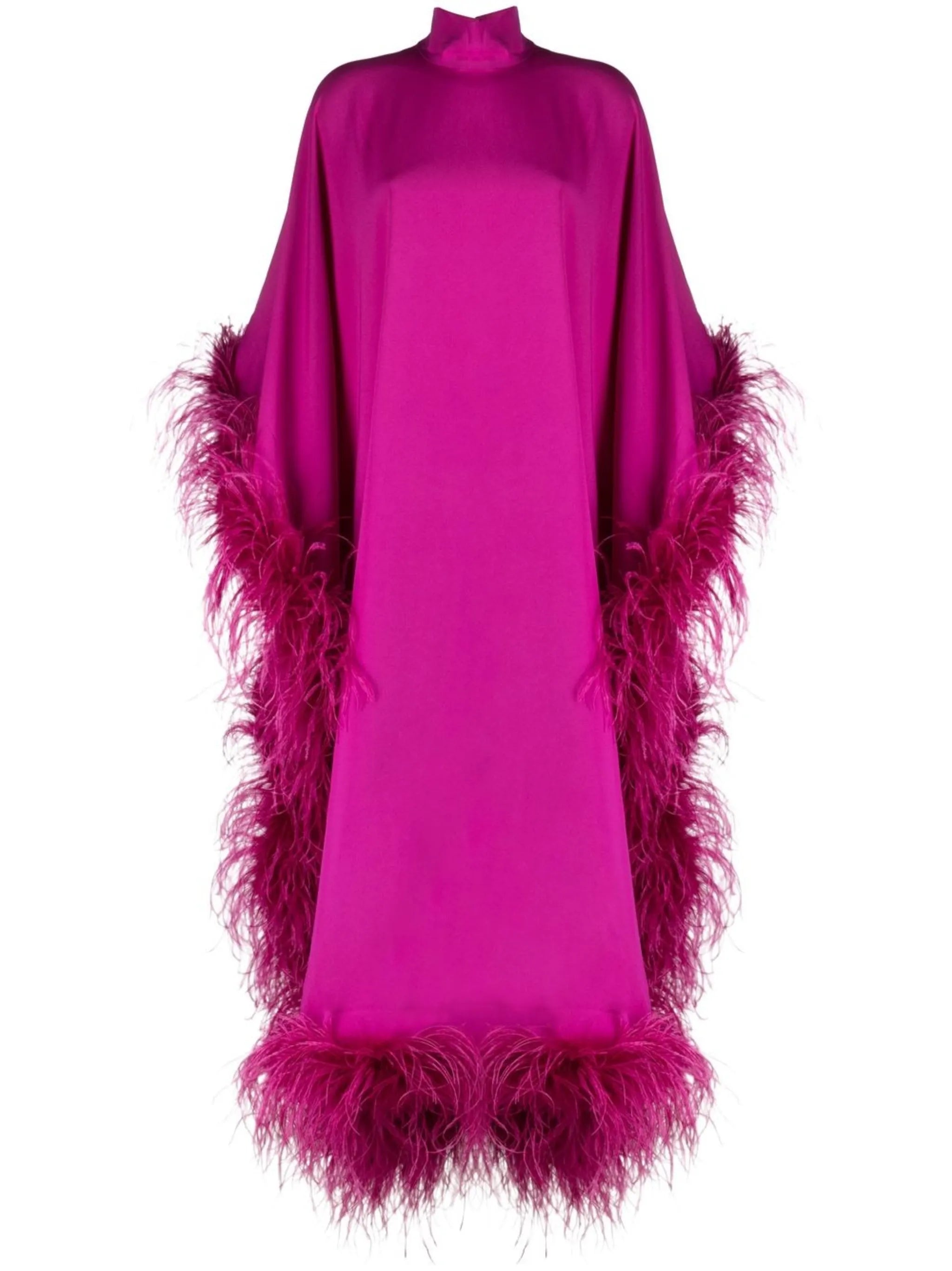 feather-trim evening gown