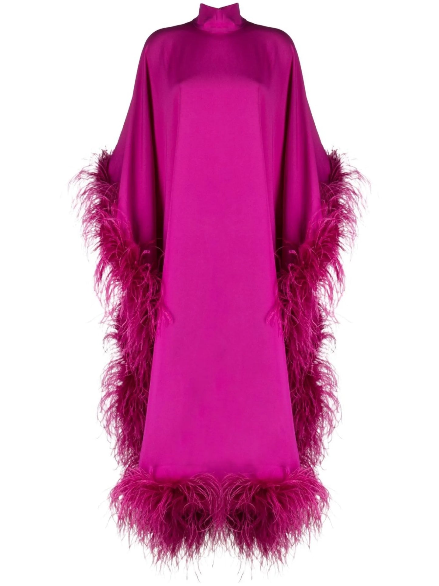 feather-trim evening gown