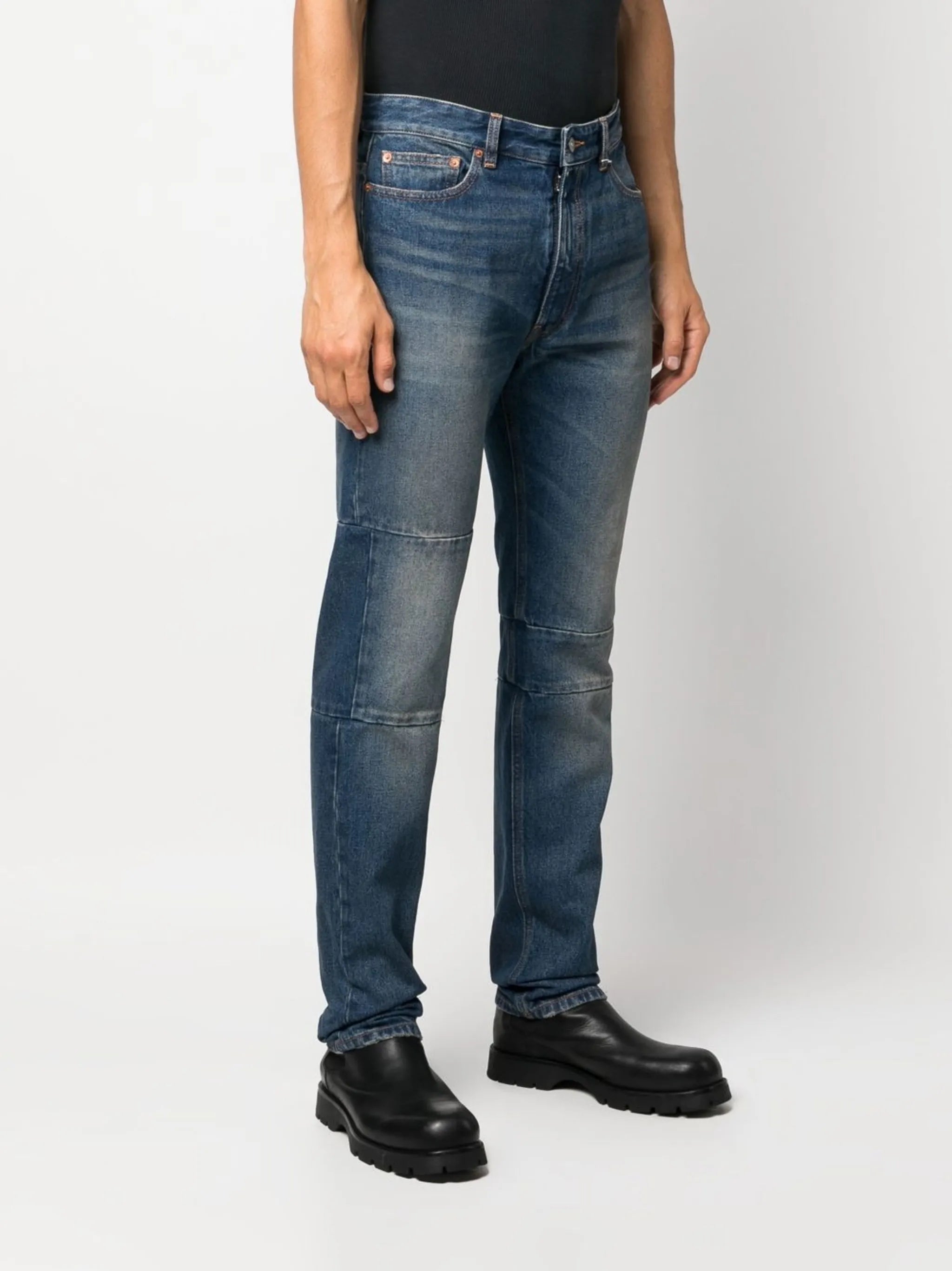 Blue Mid Rise Straight Leg Jeans