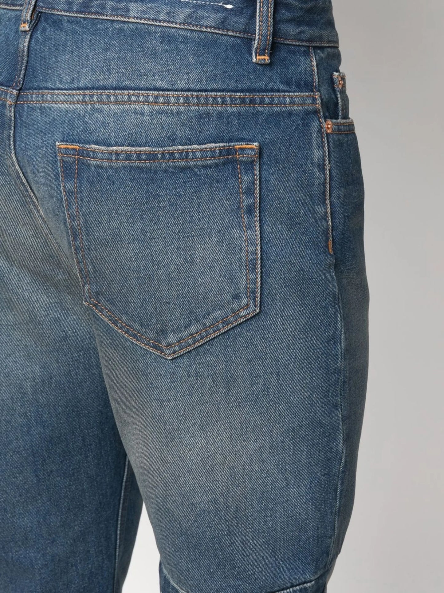 Blue Mid Rise Straight Leg Jeans