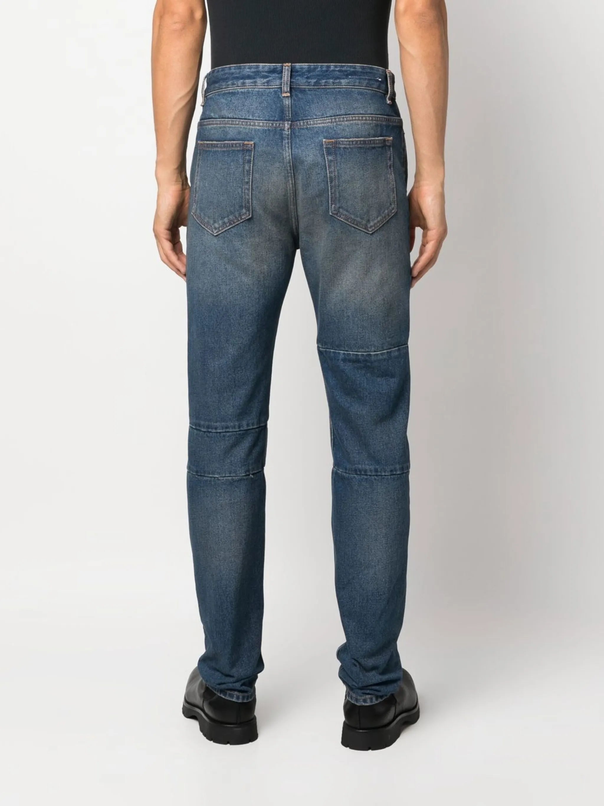 Blue Mid Rise Straight Leg Jeans
