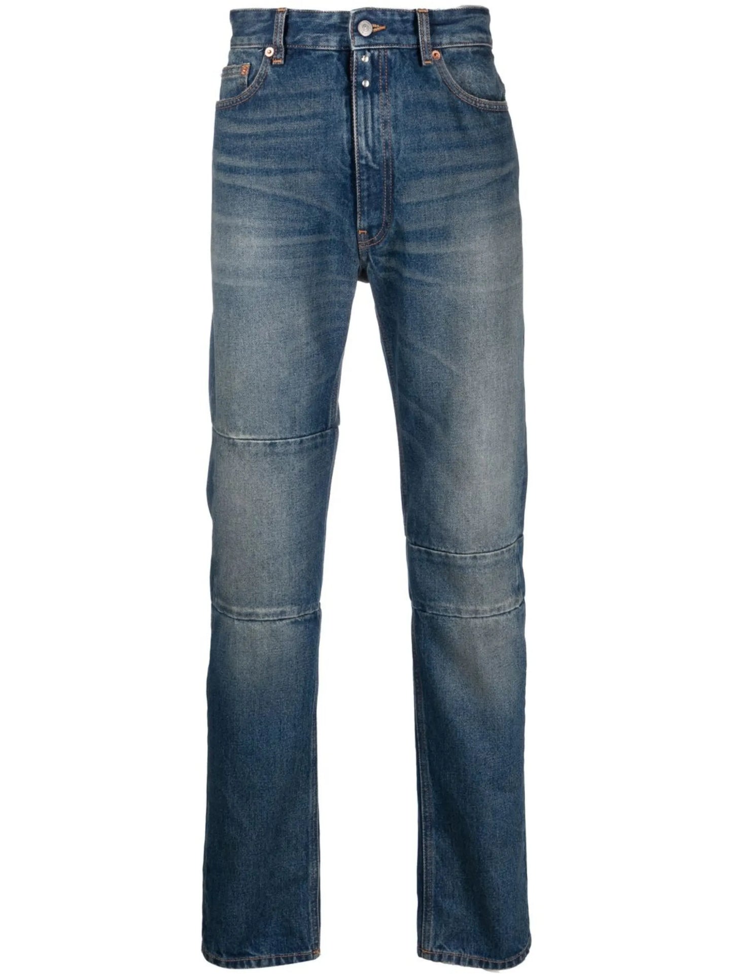 Blue Mid Rise Straight Leg Jeans