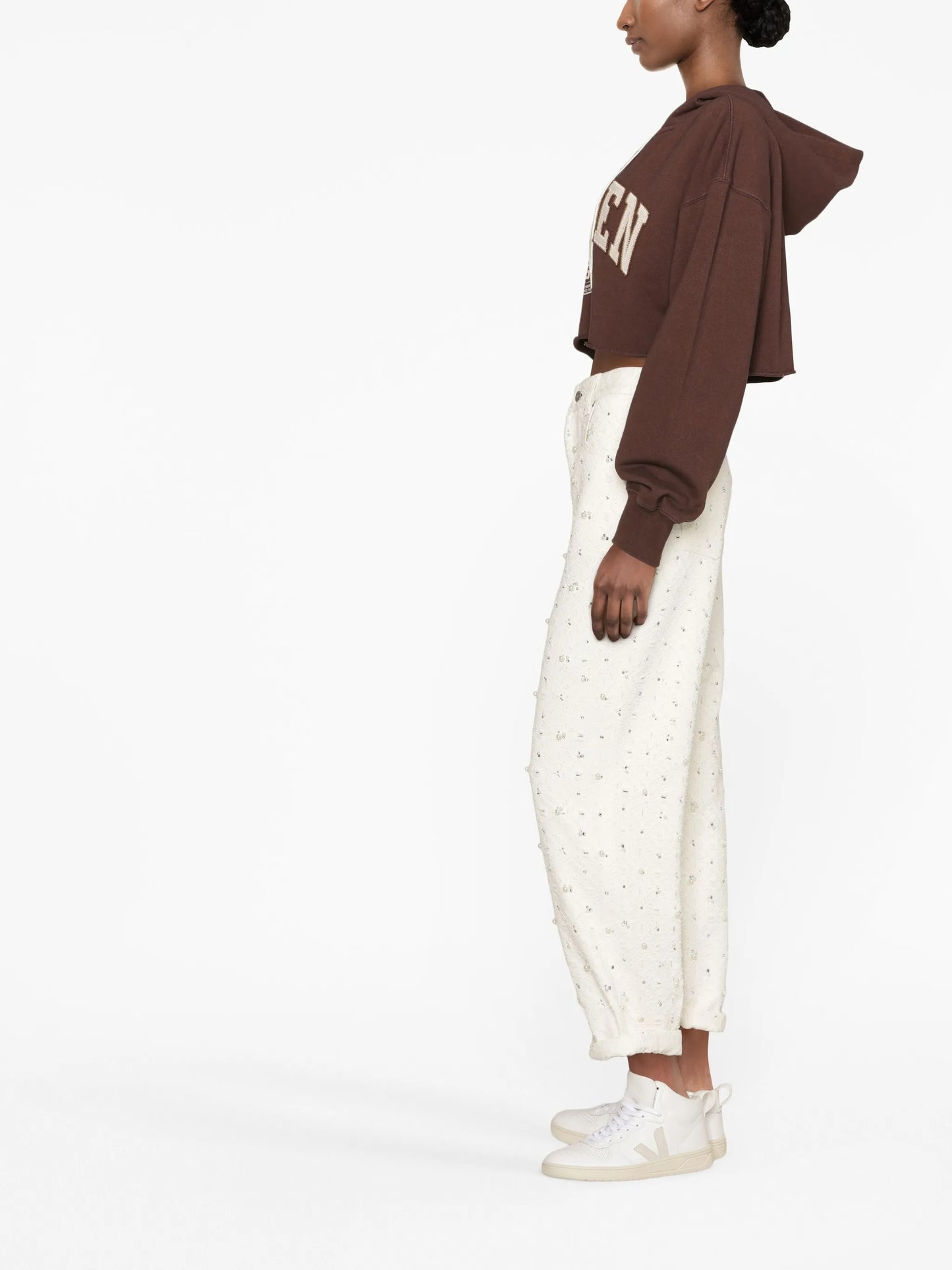 logo-patch cropped hoodie