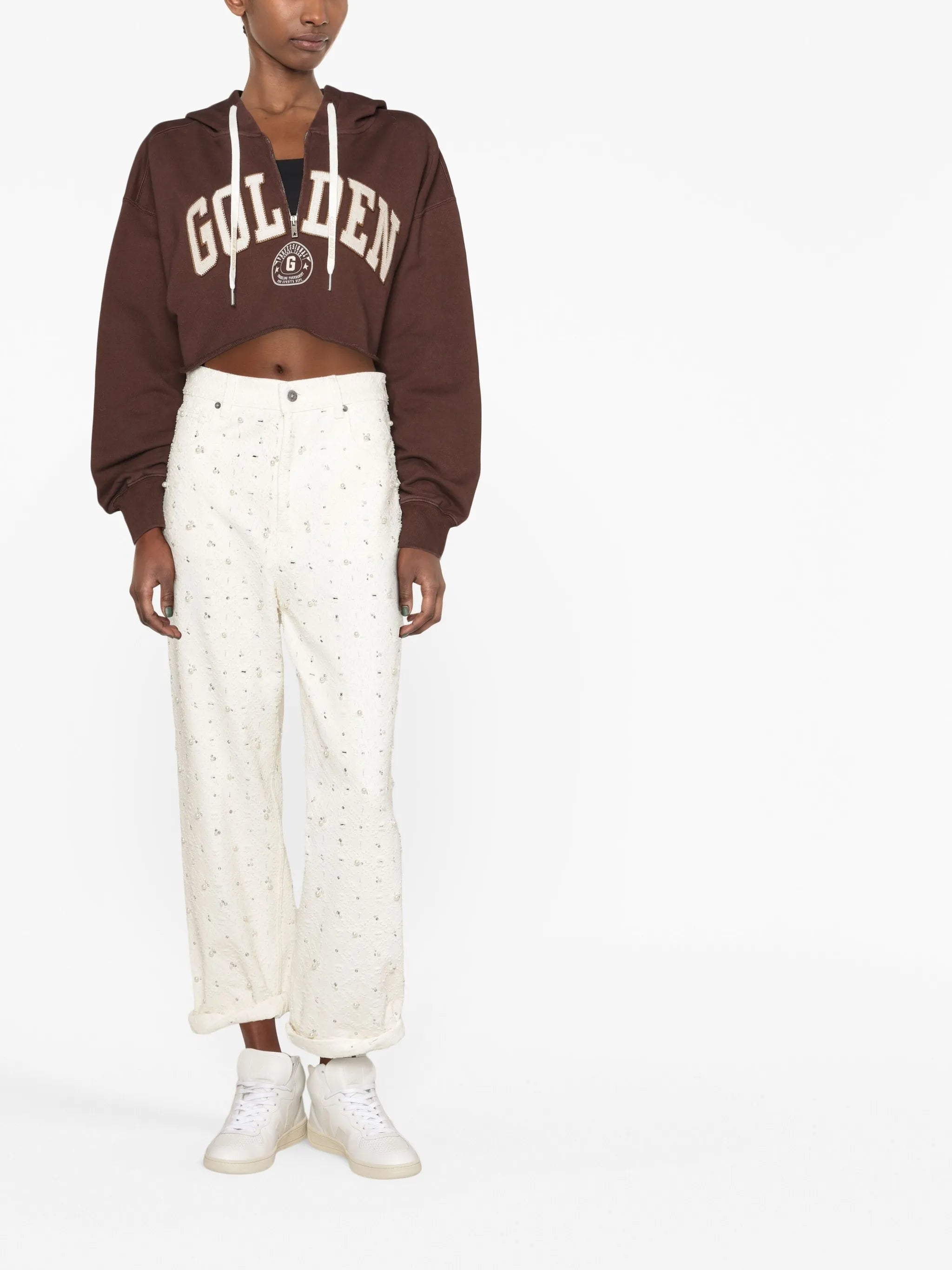 logo-patch cropped hoodie