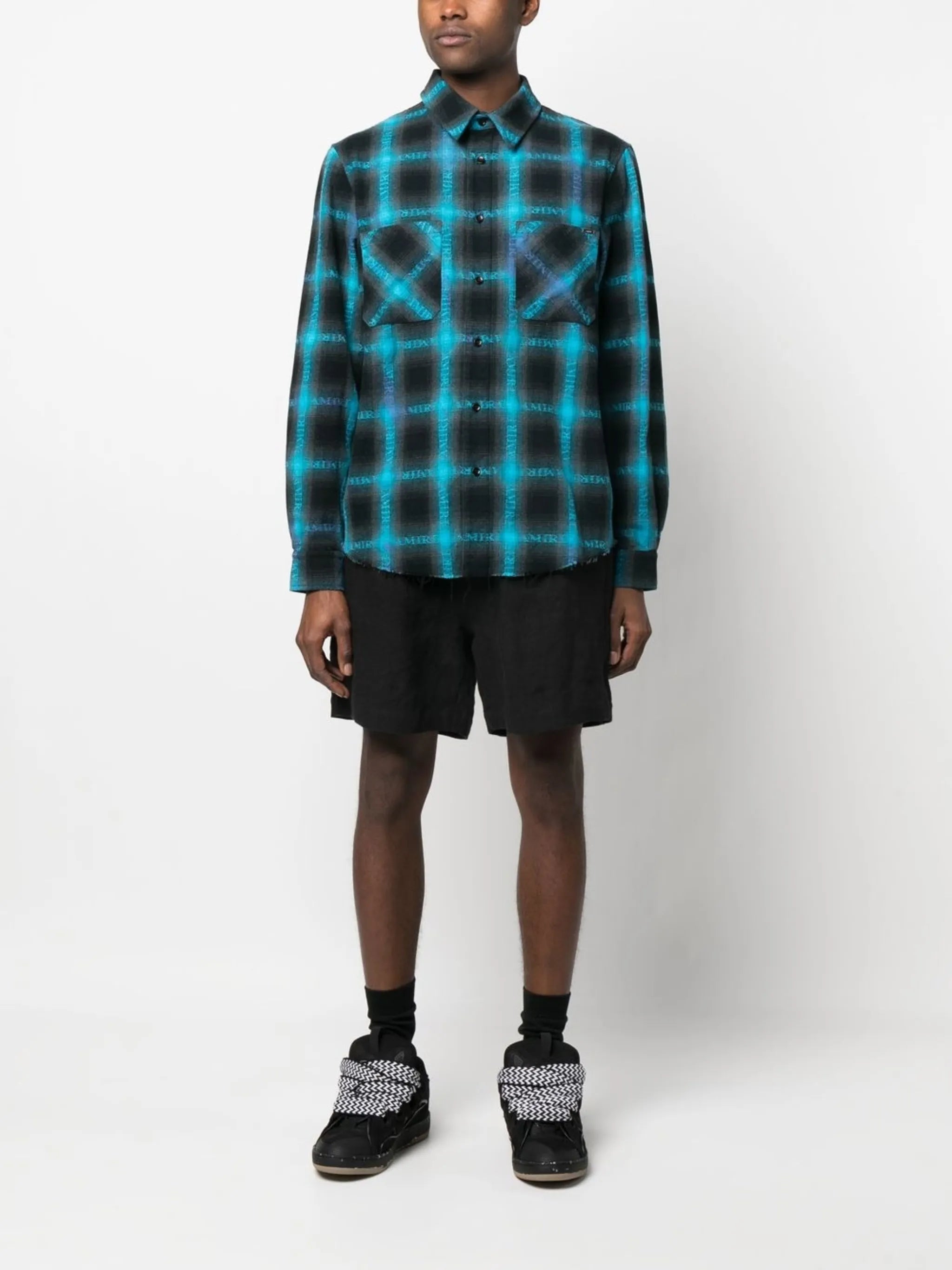plaid logo-print shirt