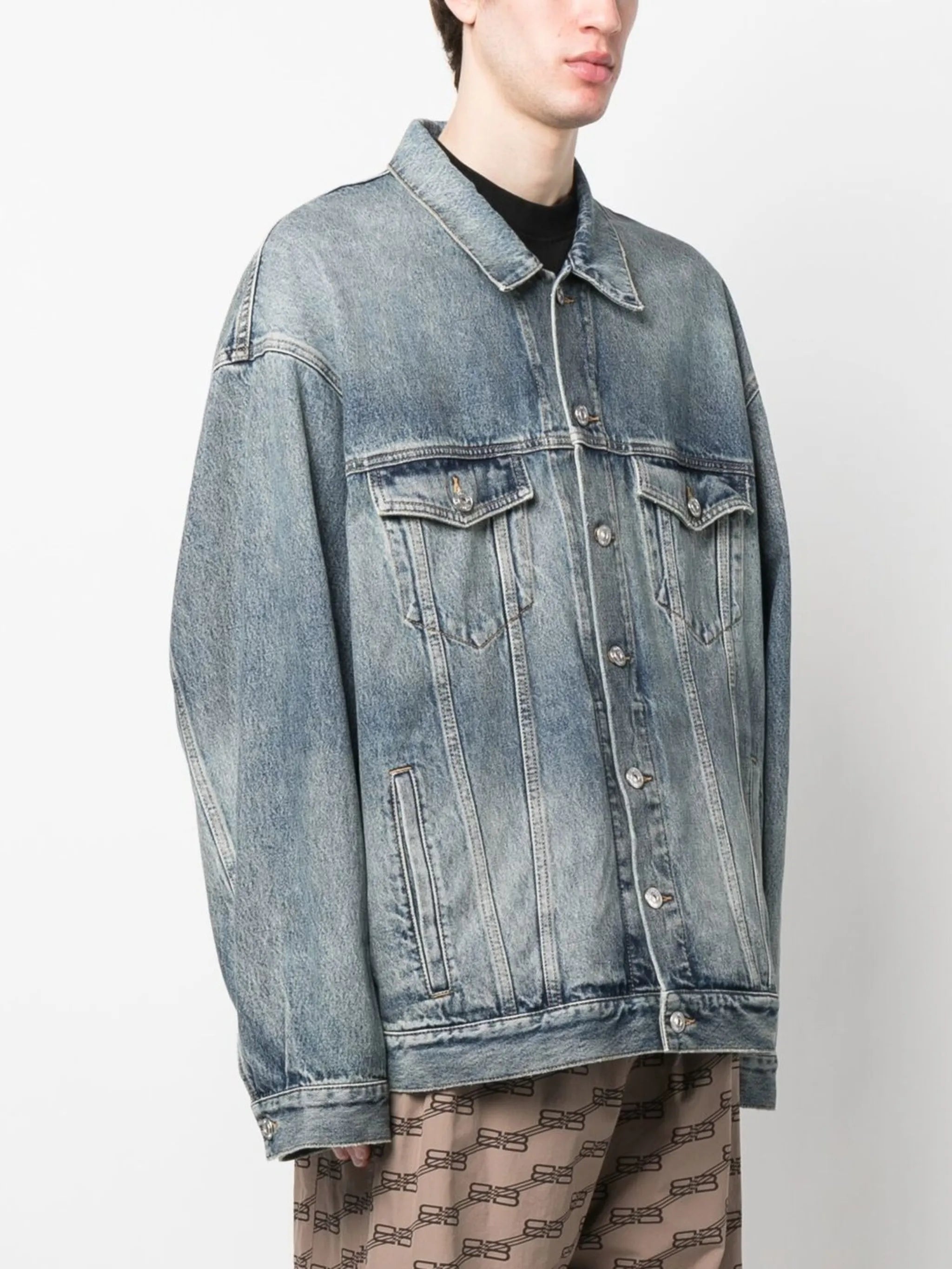 bleached-effect button-up denim jacket