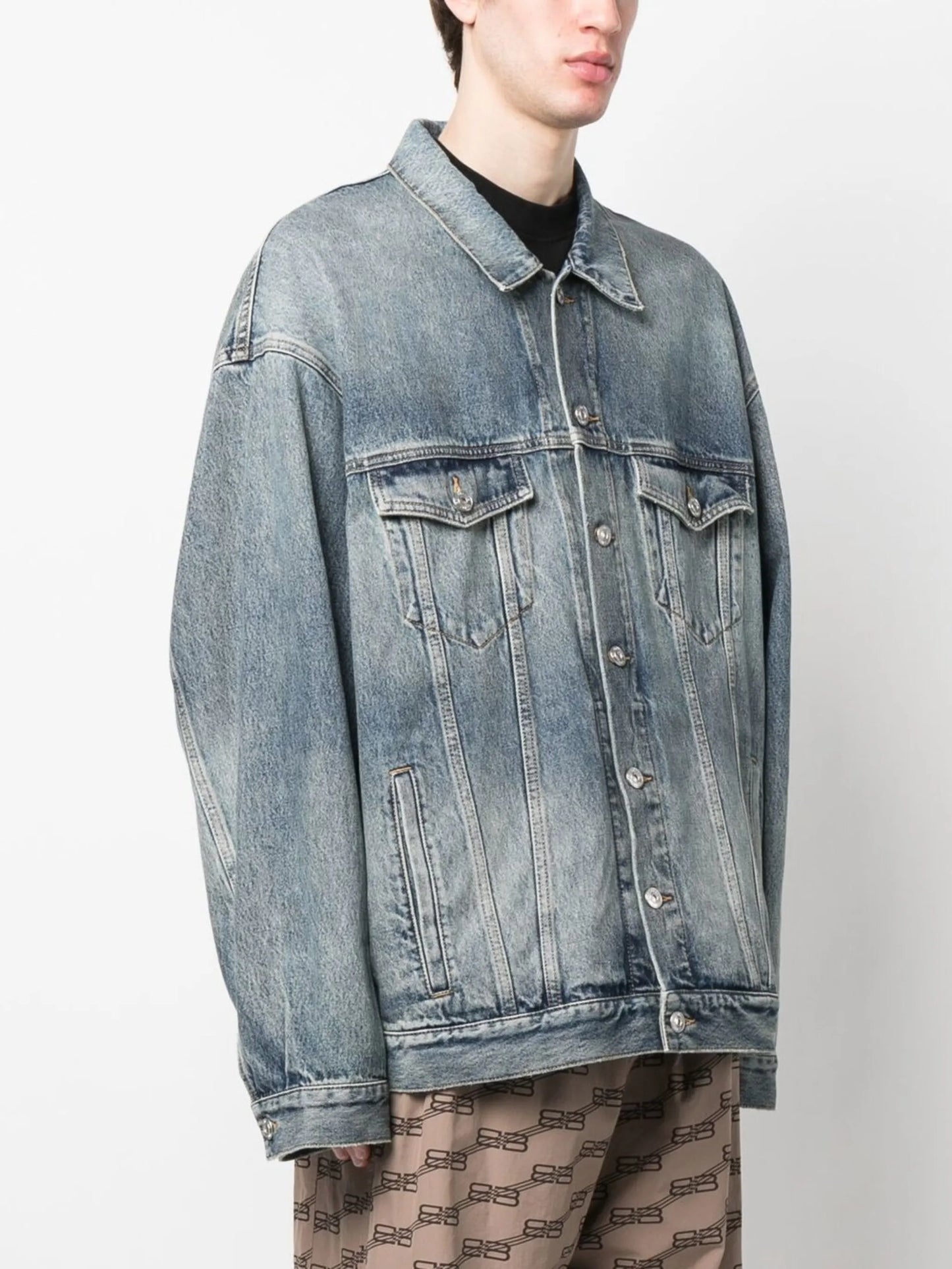 bleached-effect button-up denim jacket