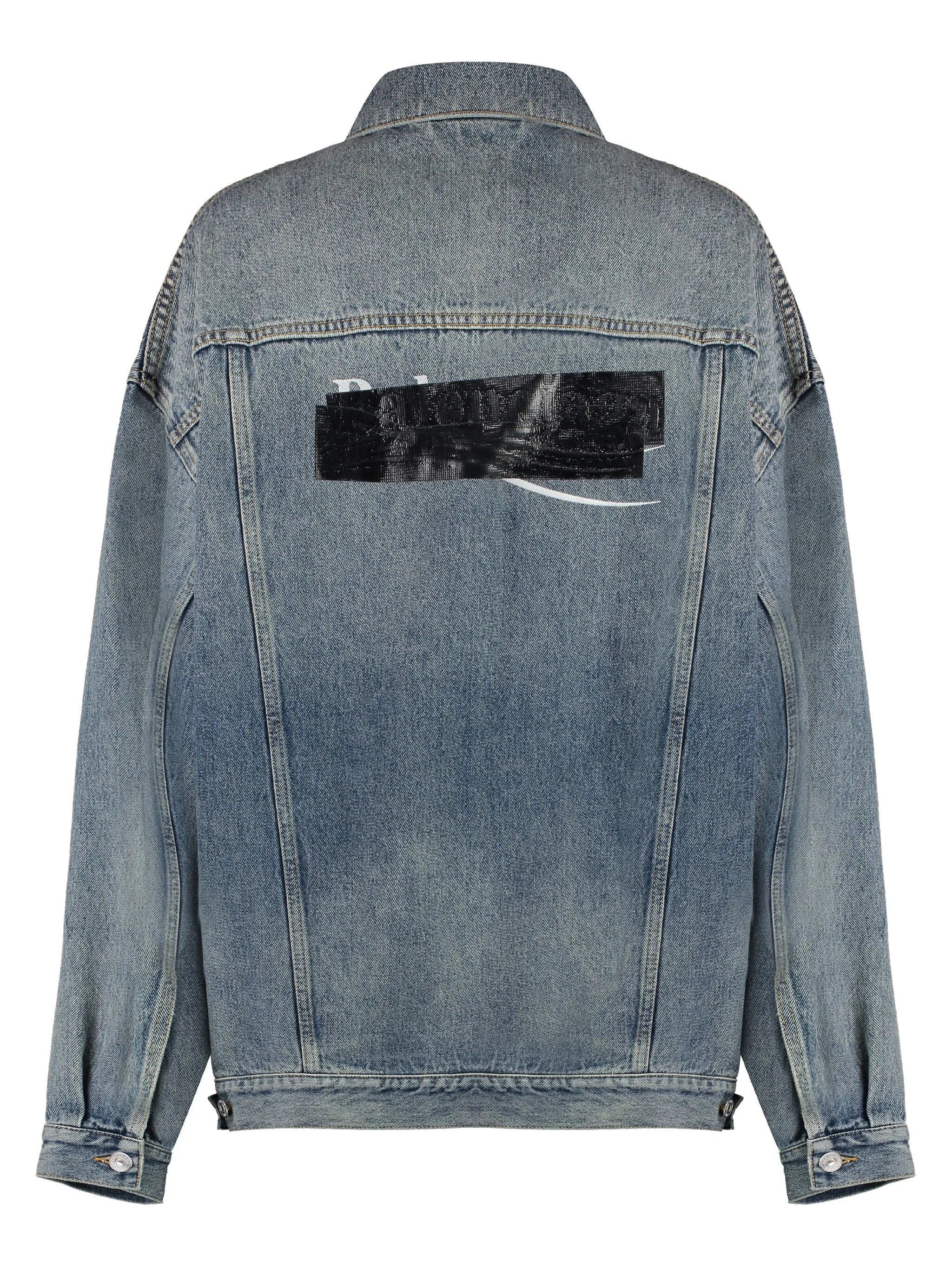 bleached-effect button-up denim jacket