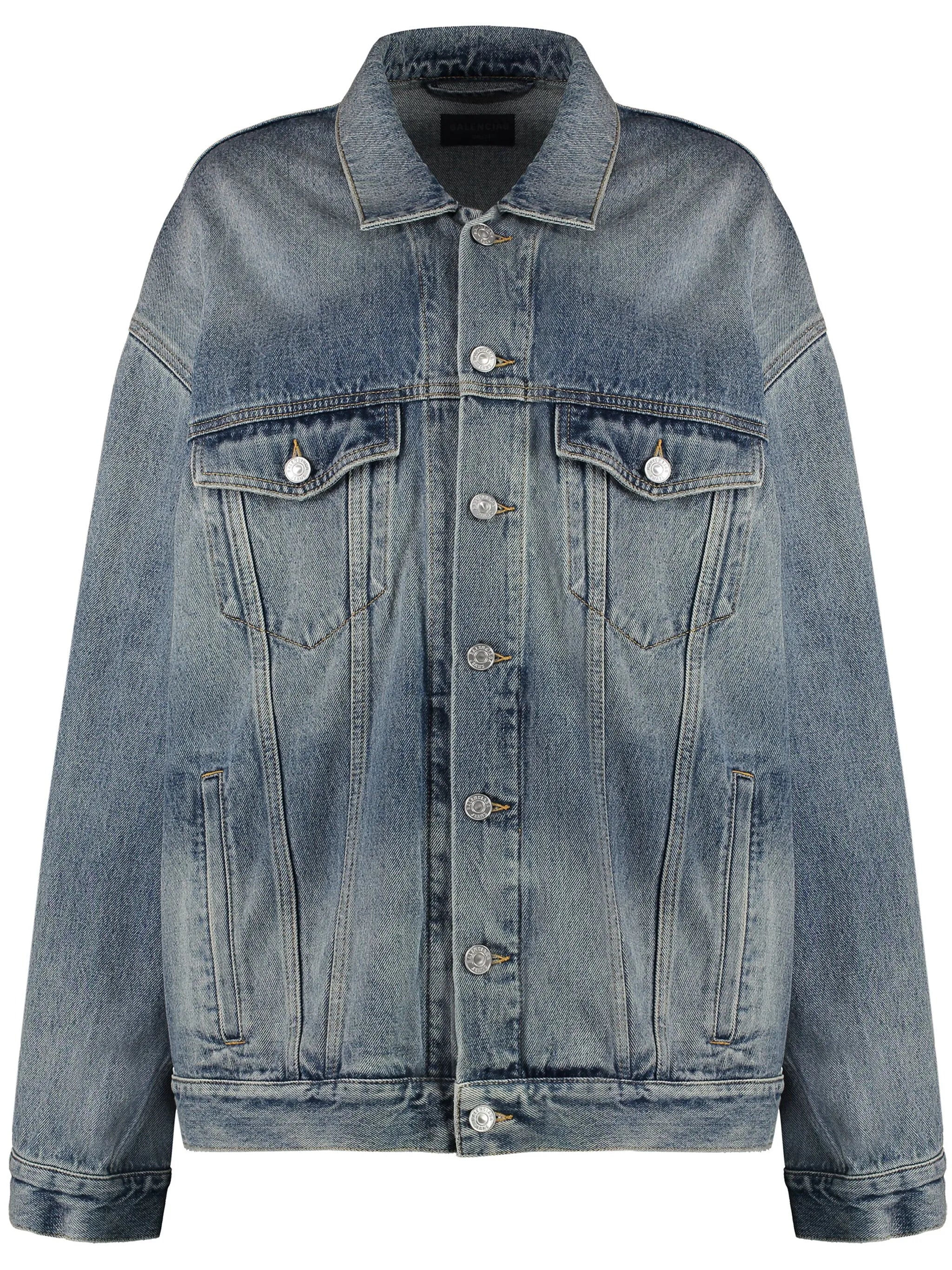 bleached-effect button-up denim jacket