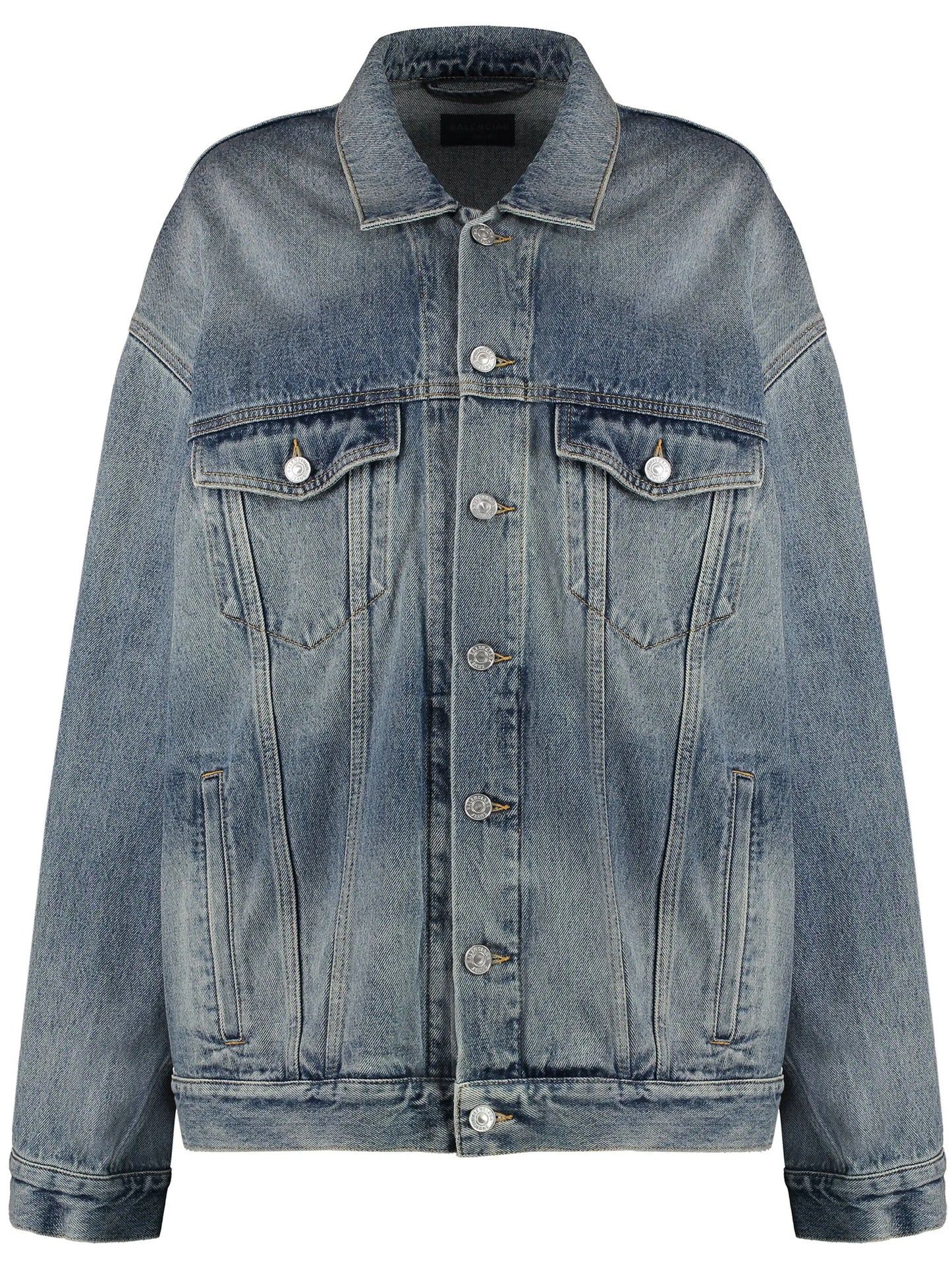 bleached-effect button-up denim jacket