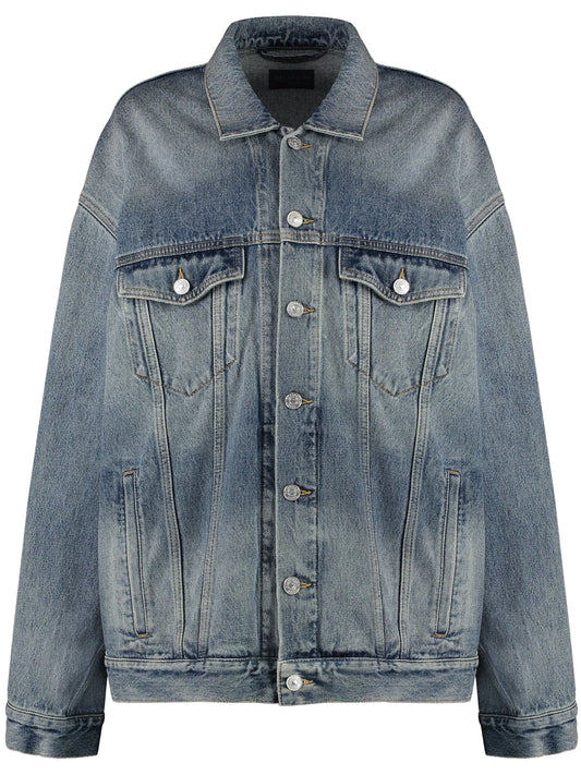 bleached-effect button-up denim jacket