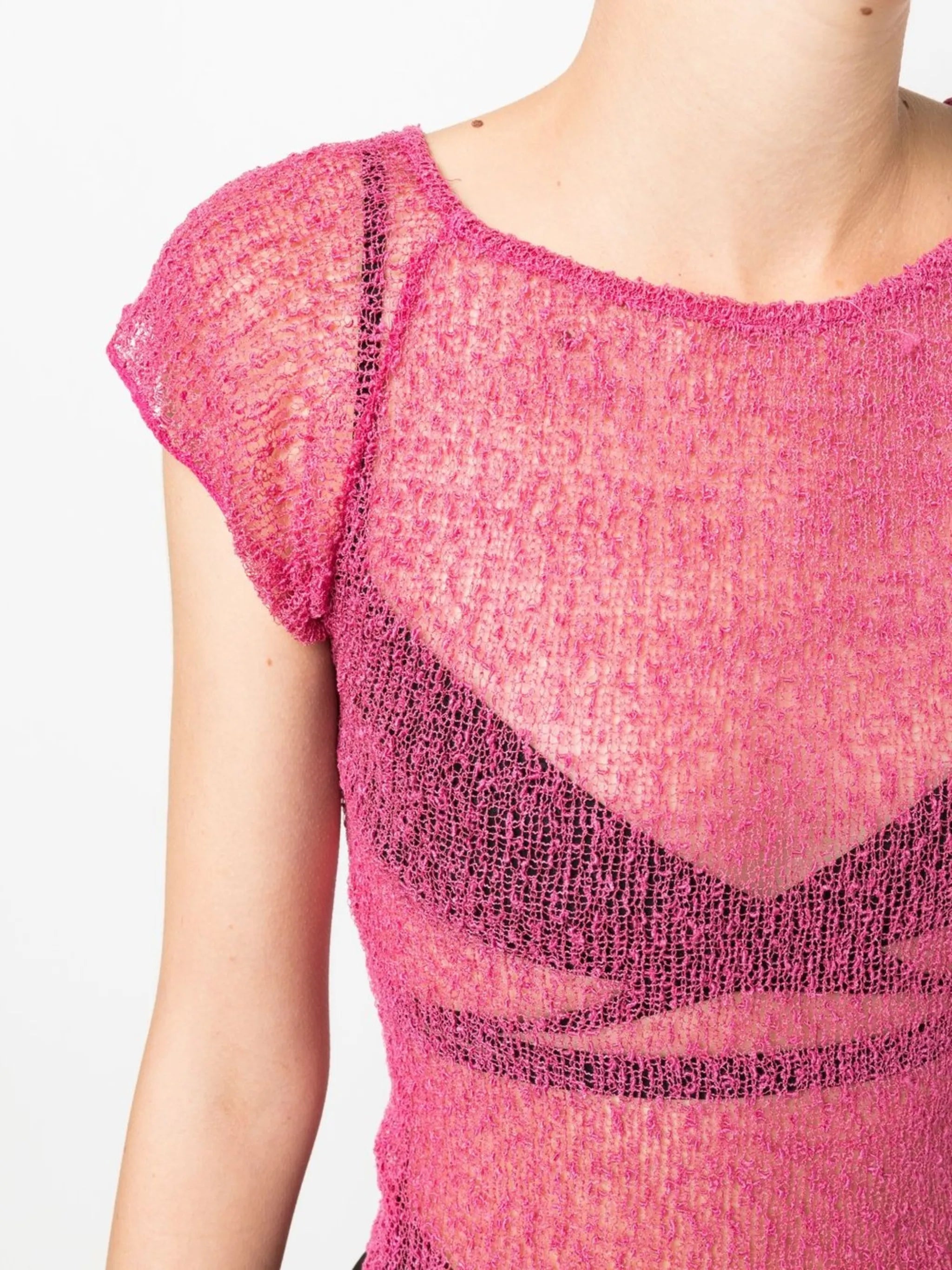 open-knit cap-sleeve T-shirt
